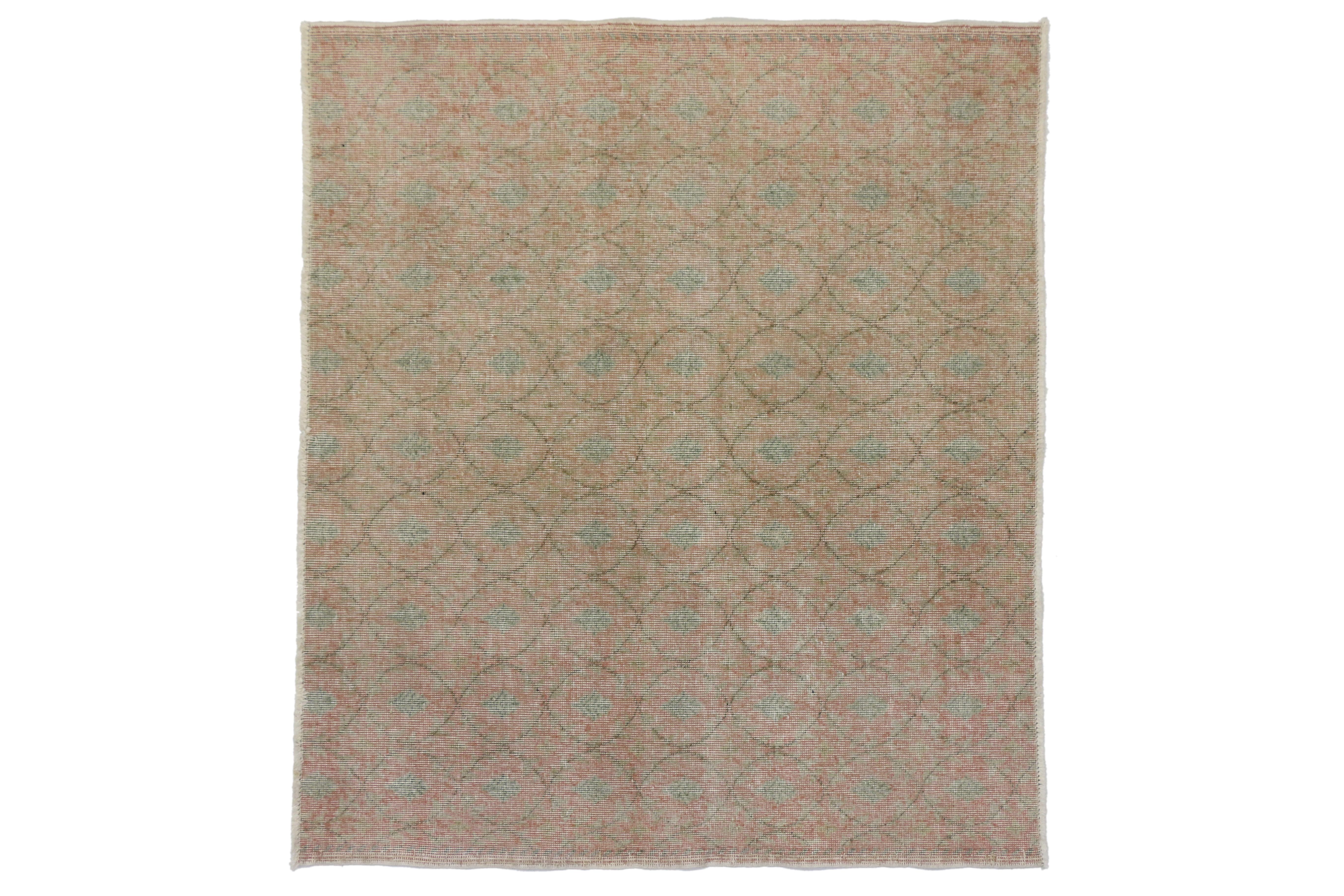 Hand-Knotted Distressed Vintage Turkish Sivas Rug with Shabby Chic Rustic Farmhouse Style For Sale