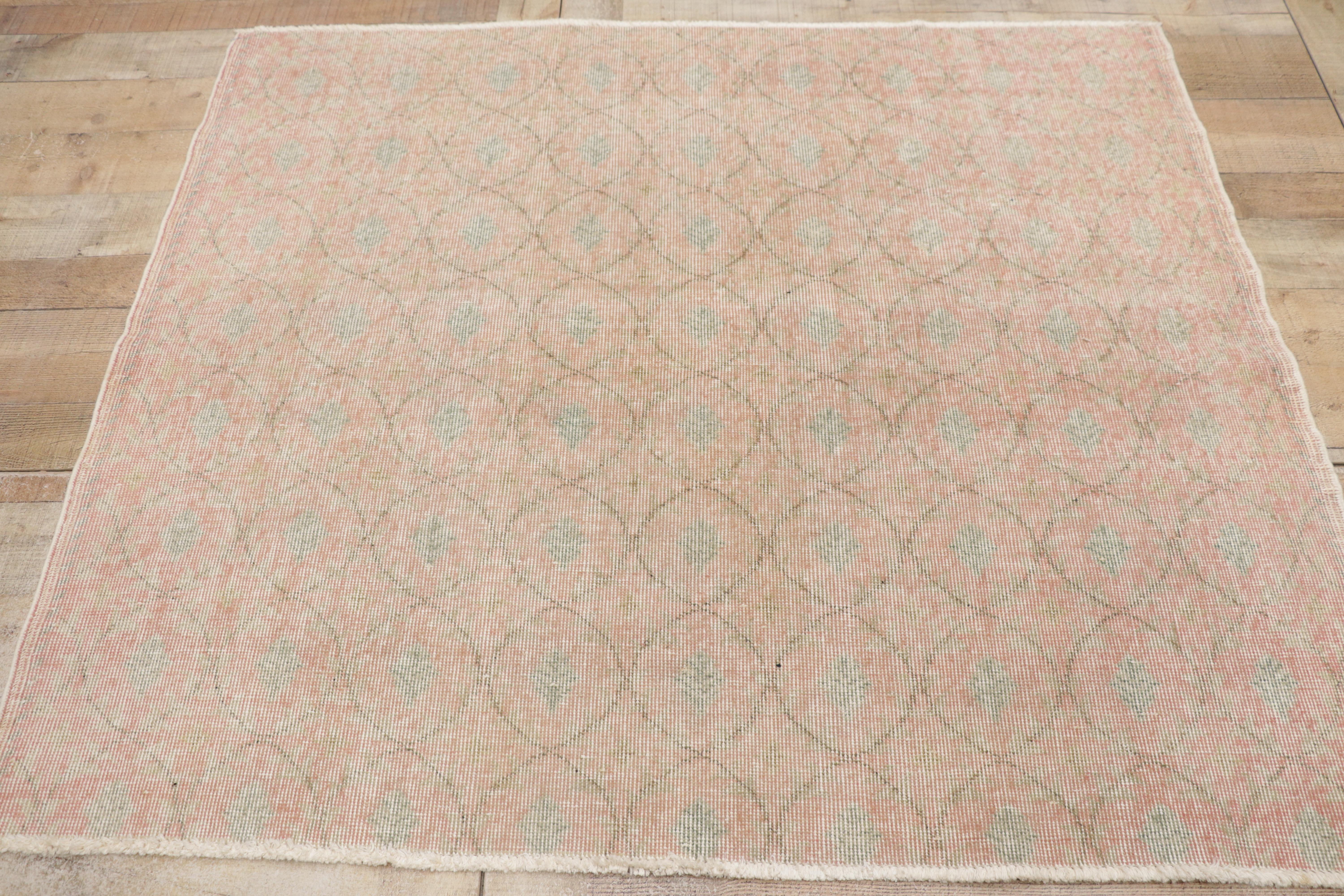Wool Distressed Soft Pink Vintage Turkish Sivas Rug For Sale