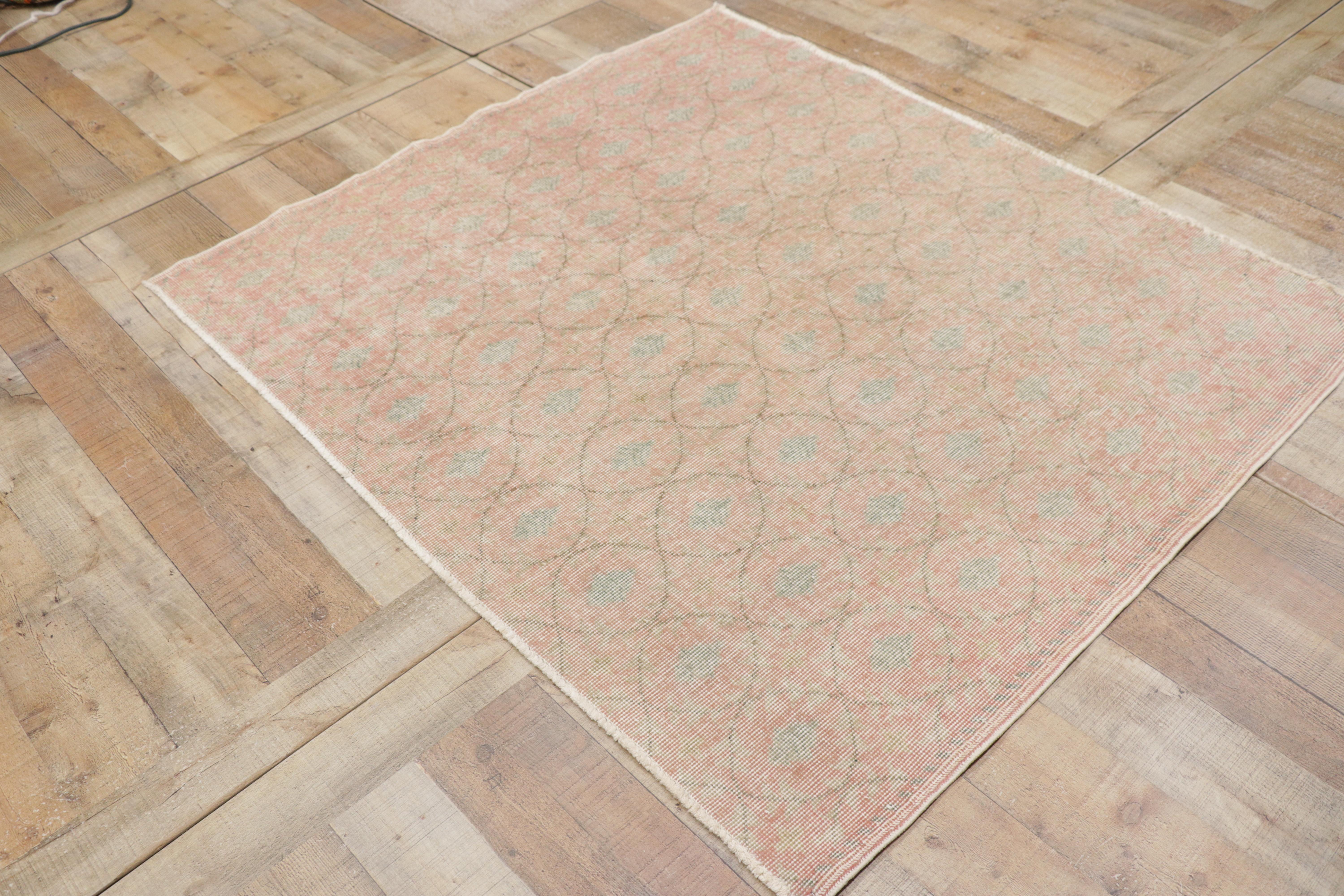 Distressed Soft Pink Vintage Turkish Sivas Rug For Sale 1