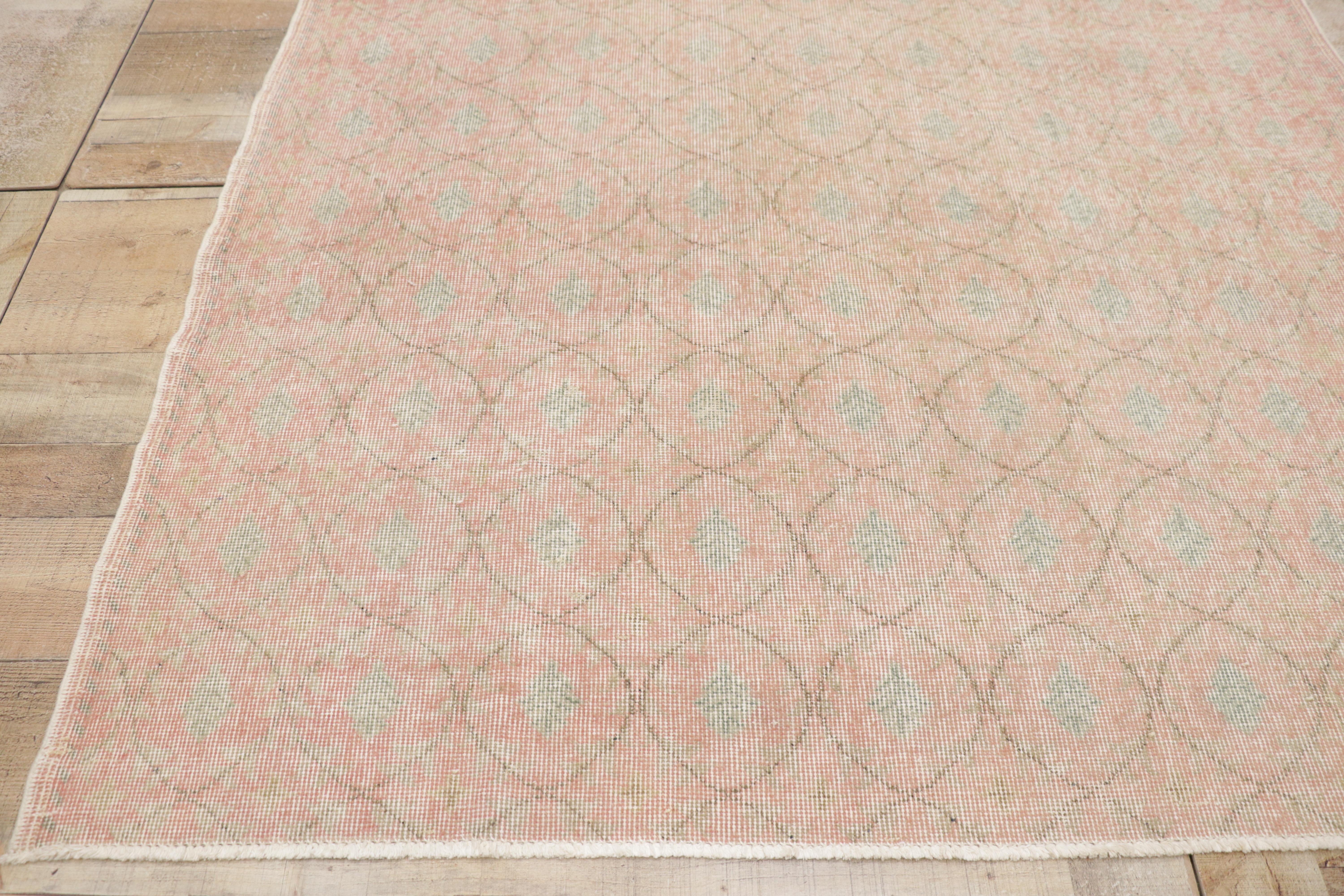 Distressed Soft Pink Vintage Turkish Sivas Rug For Sale 4