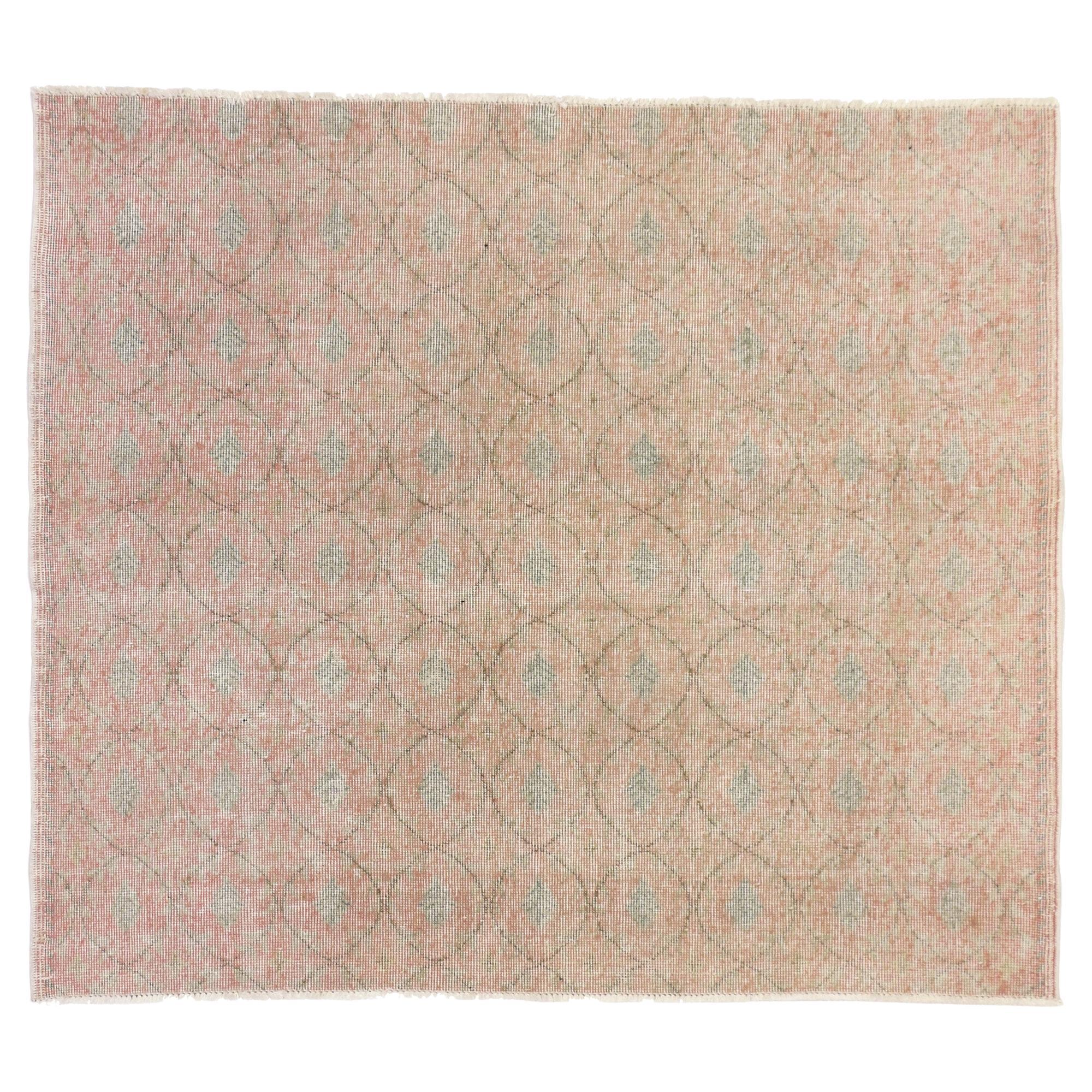 Distressed Soft Pink Vintage Turkish Sivas Rug For Sale