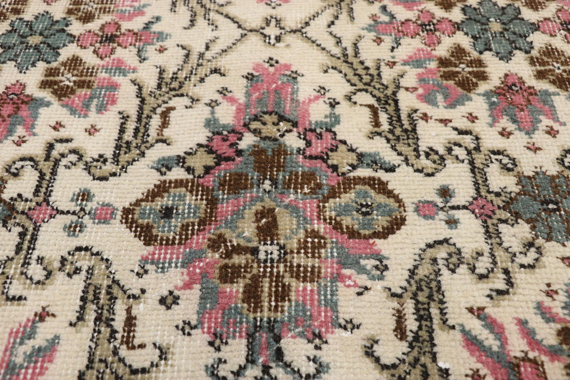 Distressed Vintage Turkish Sivas Rug with Swedish Cottage Gustavian Style In Distressed Condition For Sale In Dallas, TX