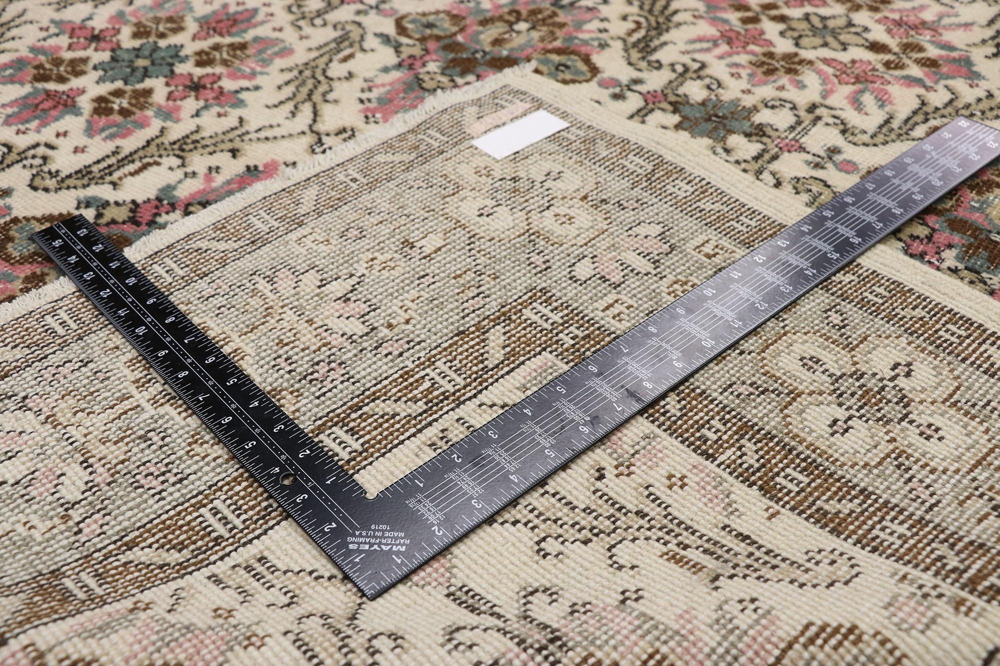 20th Century Distressed Vintage Turkish Sivas Rug with Swedish Cottage Gustavian Style For Sale