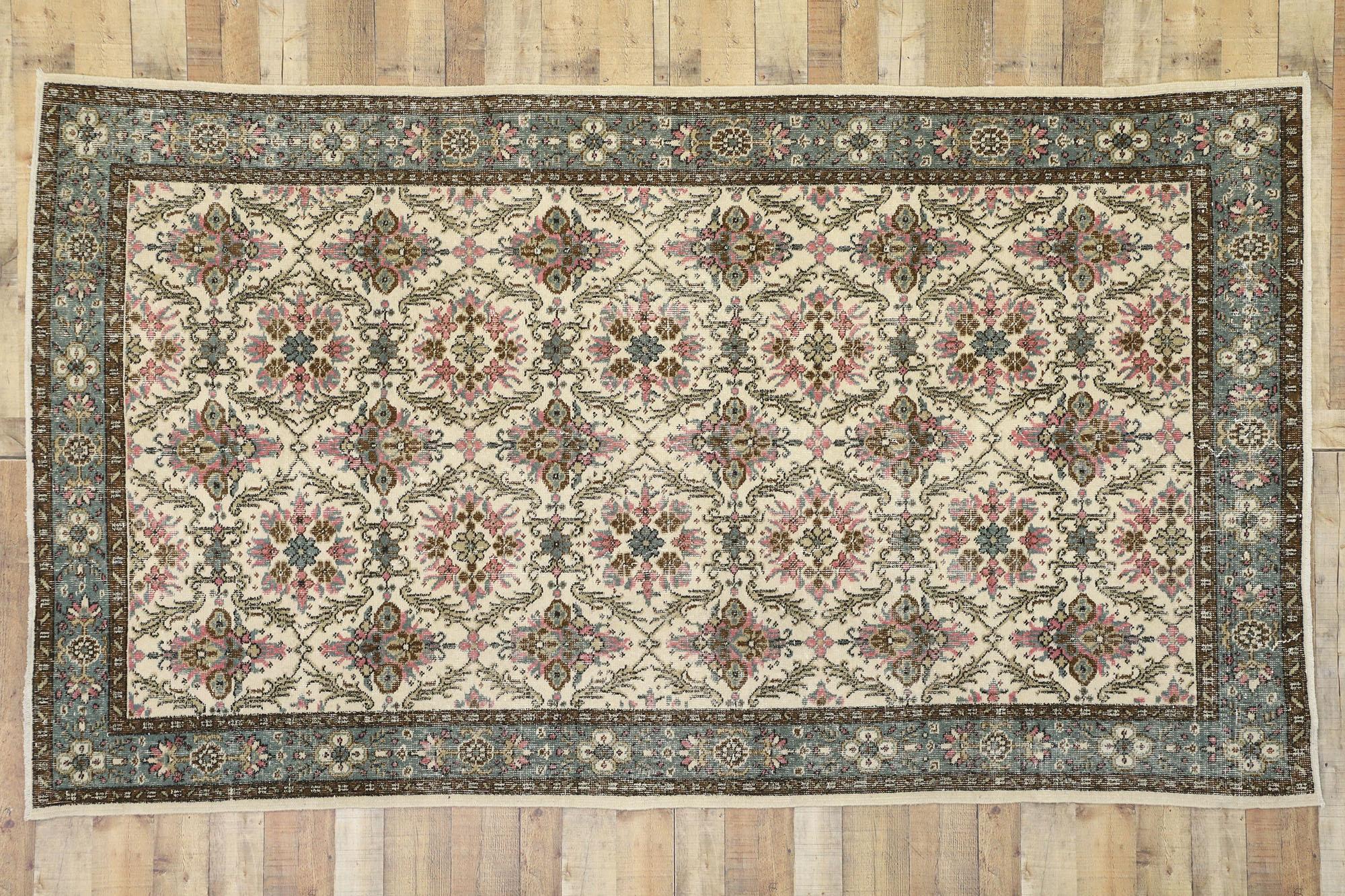 Distressed Vintage Turkish Sivas Rug with Swedish Cottage Gustavian Style For Sale 3