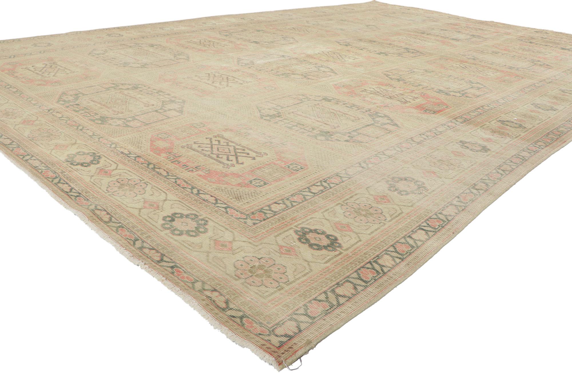?52140 vintage Turkish Sivas rug, 08'03 x 12'09.
Displaying nomadic charm with incredible detail and texture, this hand knotted vintage Turkish Sivas rug is a captivating vision of woven beauty. The Tekke Turkmen design and neutral colors woven