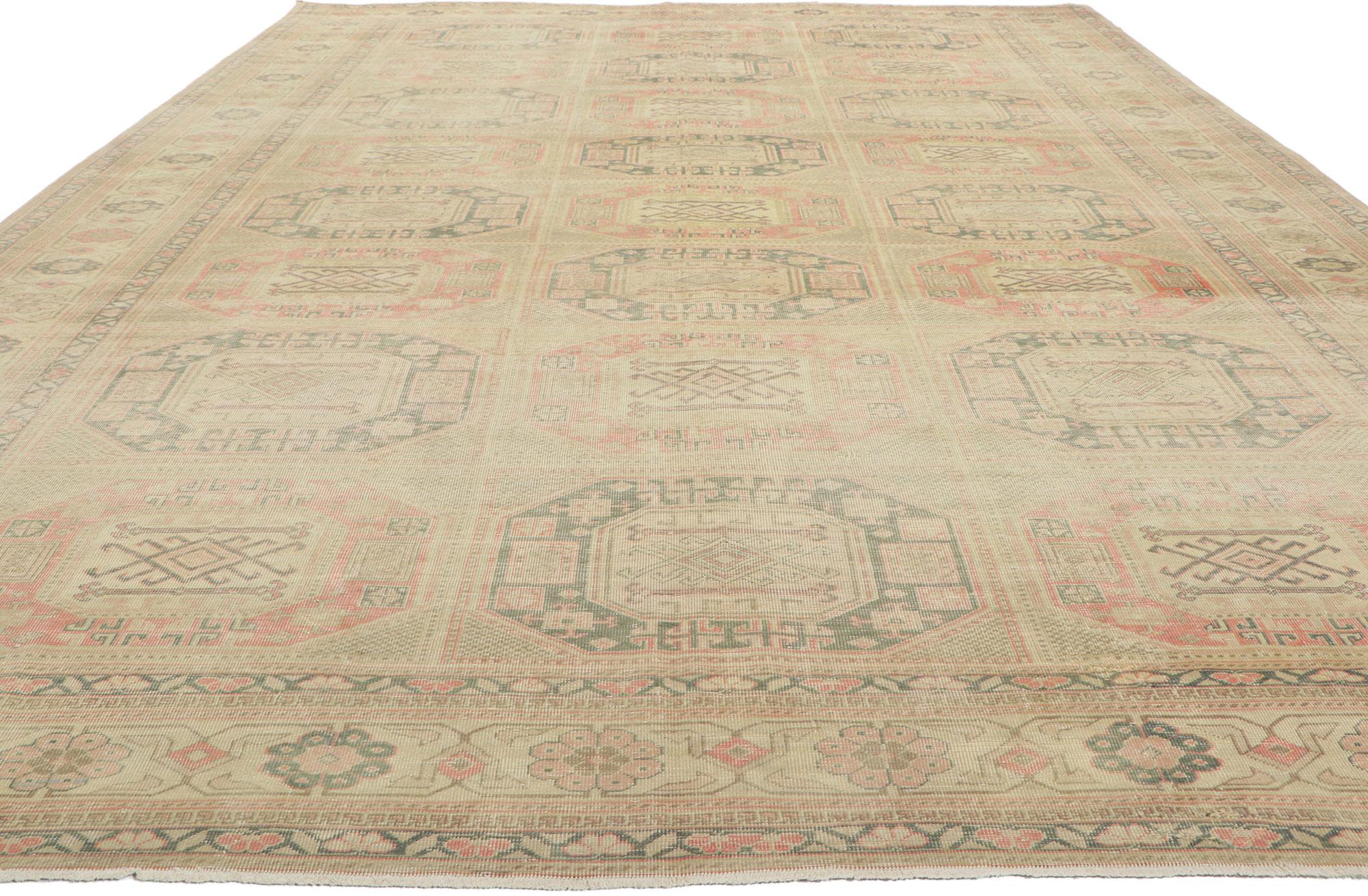 Mid-Century Modern Rustic Vintage Turkish Sivas Rug with Faded Earth-Tone Colors For Sale