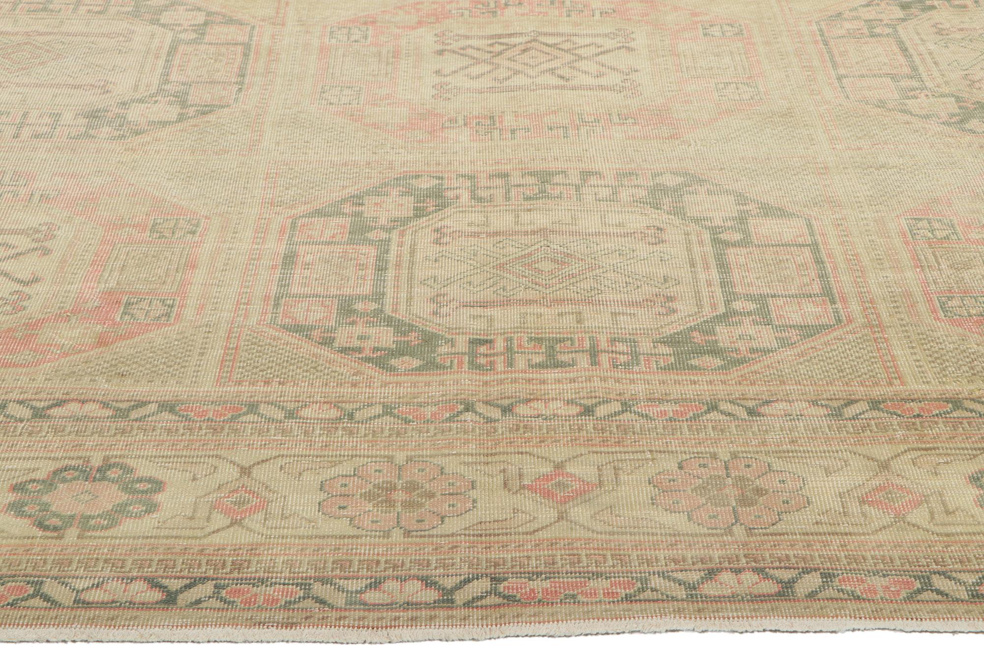 Rustic Vintage Turkish Sivas Rug with Faded Earth-Tone Colors In Distressed Condition For Sale In Dallas, TX