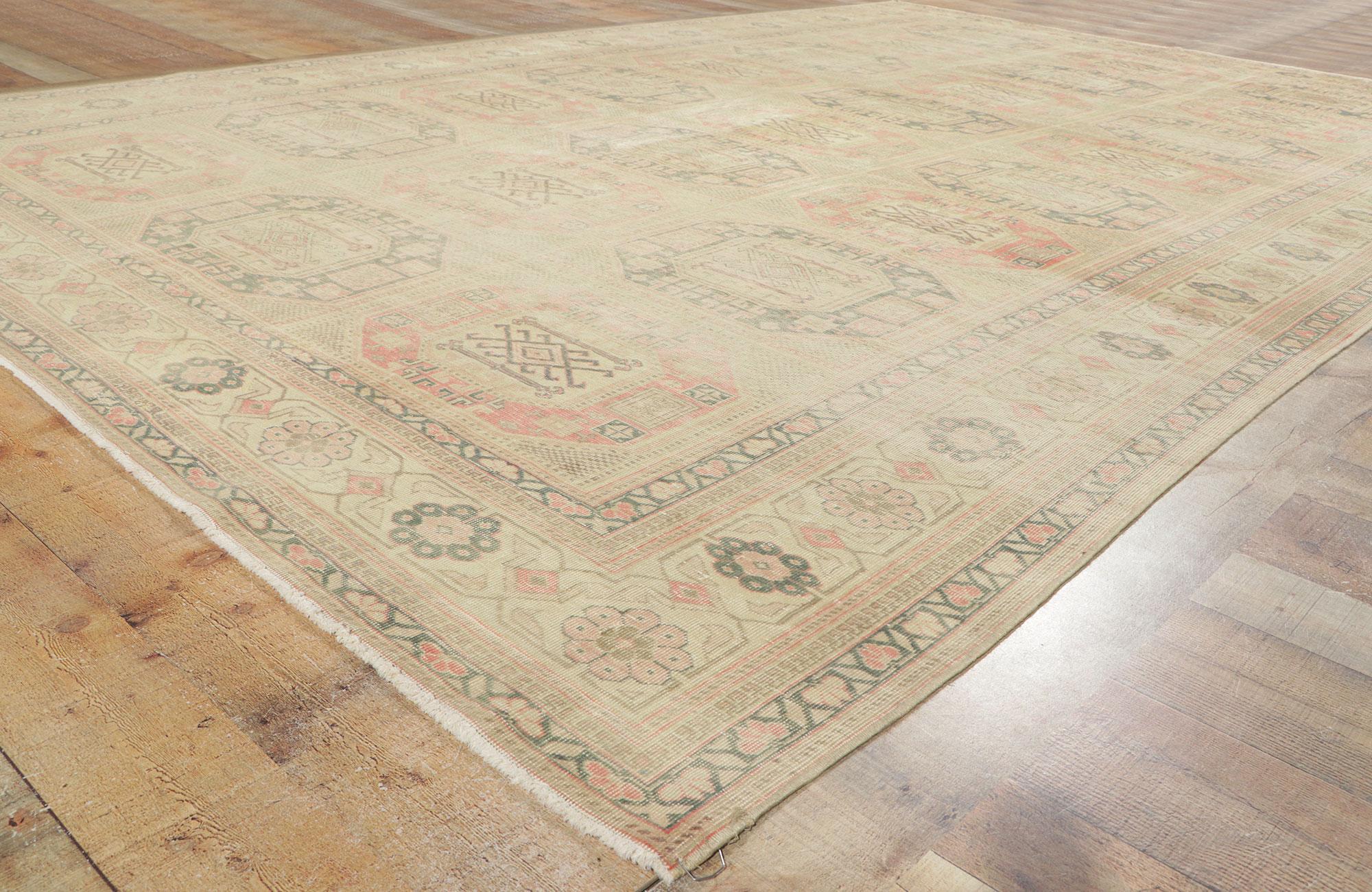 Wool Rustic Vintage Turkish Sivas Rug with Faded Earth-Tone Colors For Sale