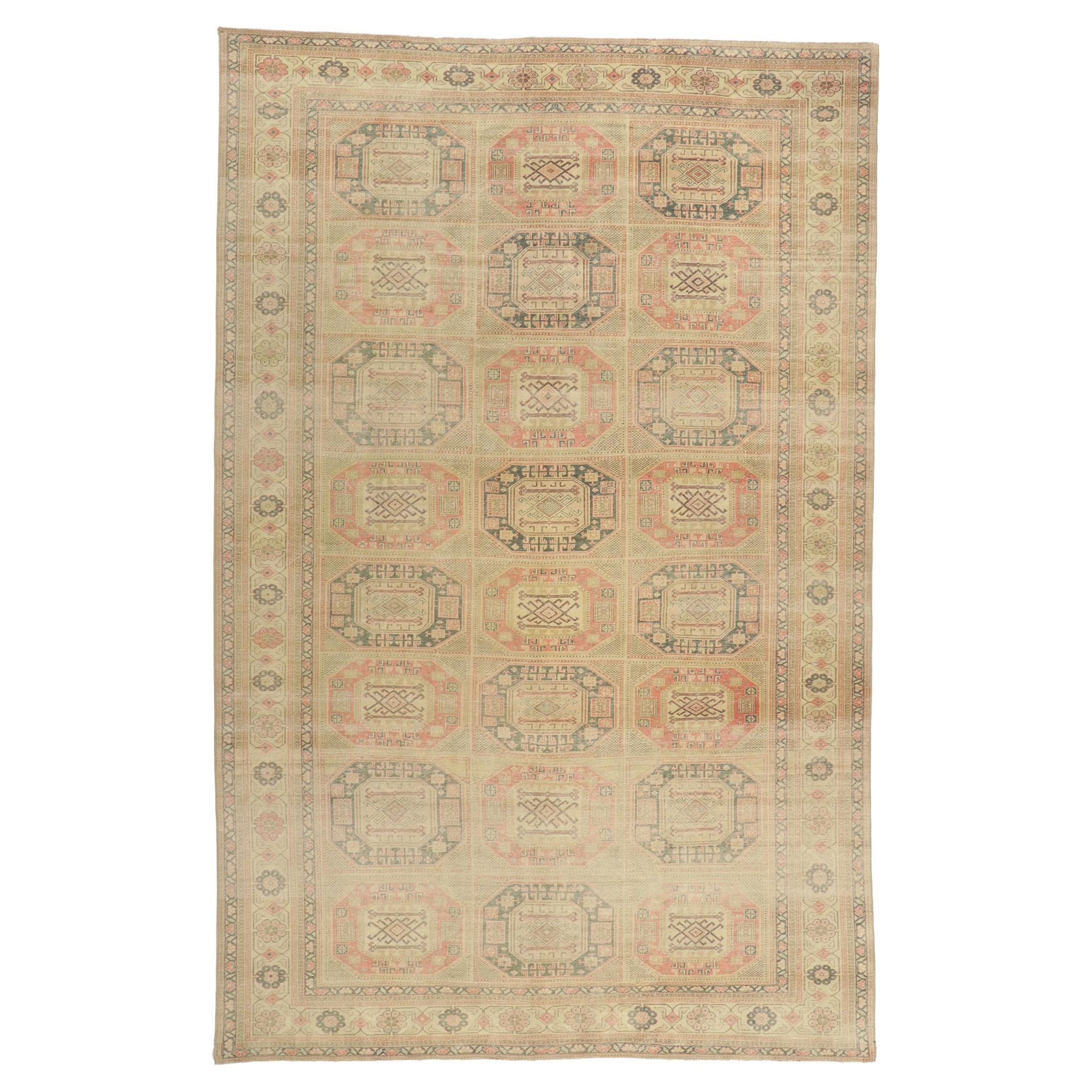Rustic Vintage Turkish Sivas Rug with Faded Earth-Tone Colors
