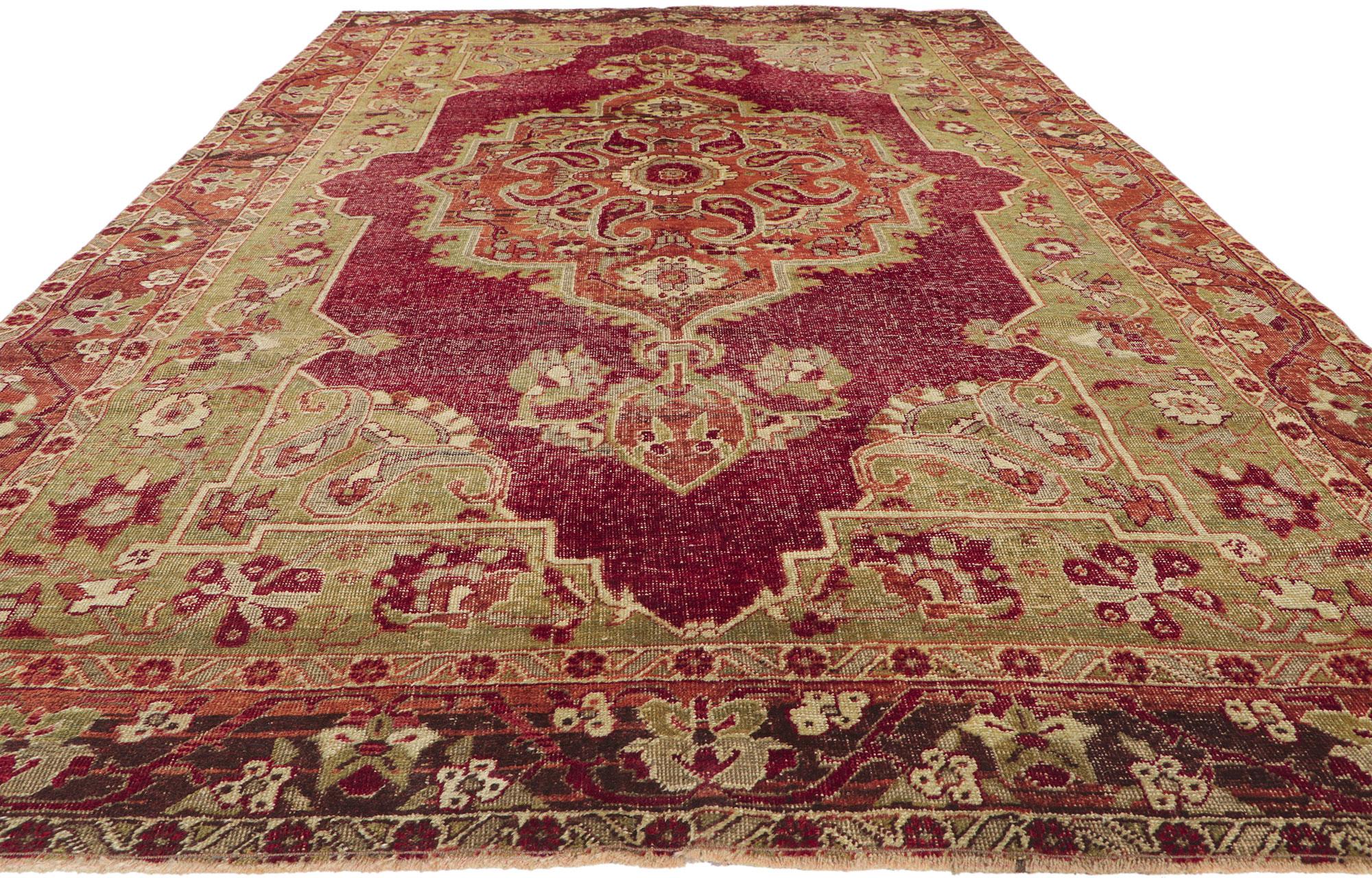 Rustic Distressed Vintage Turkish Sivas Rug with Traditional Style For Sale
