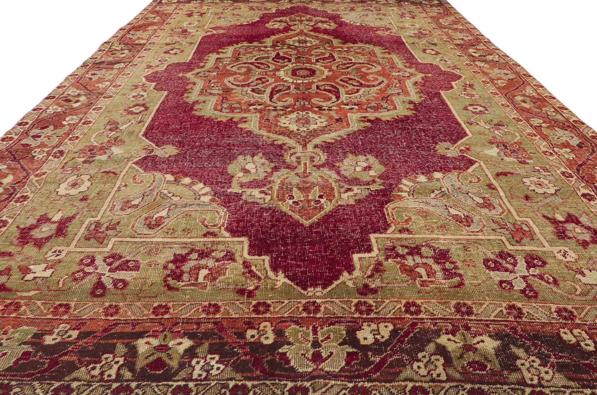 Hand-Knotted Distressed Vintage Turkish Sivas Rug with Traditional Style For Sale