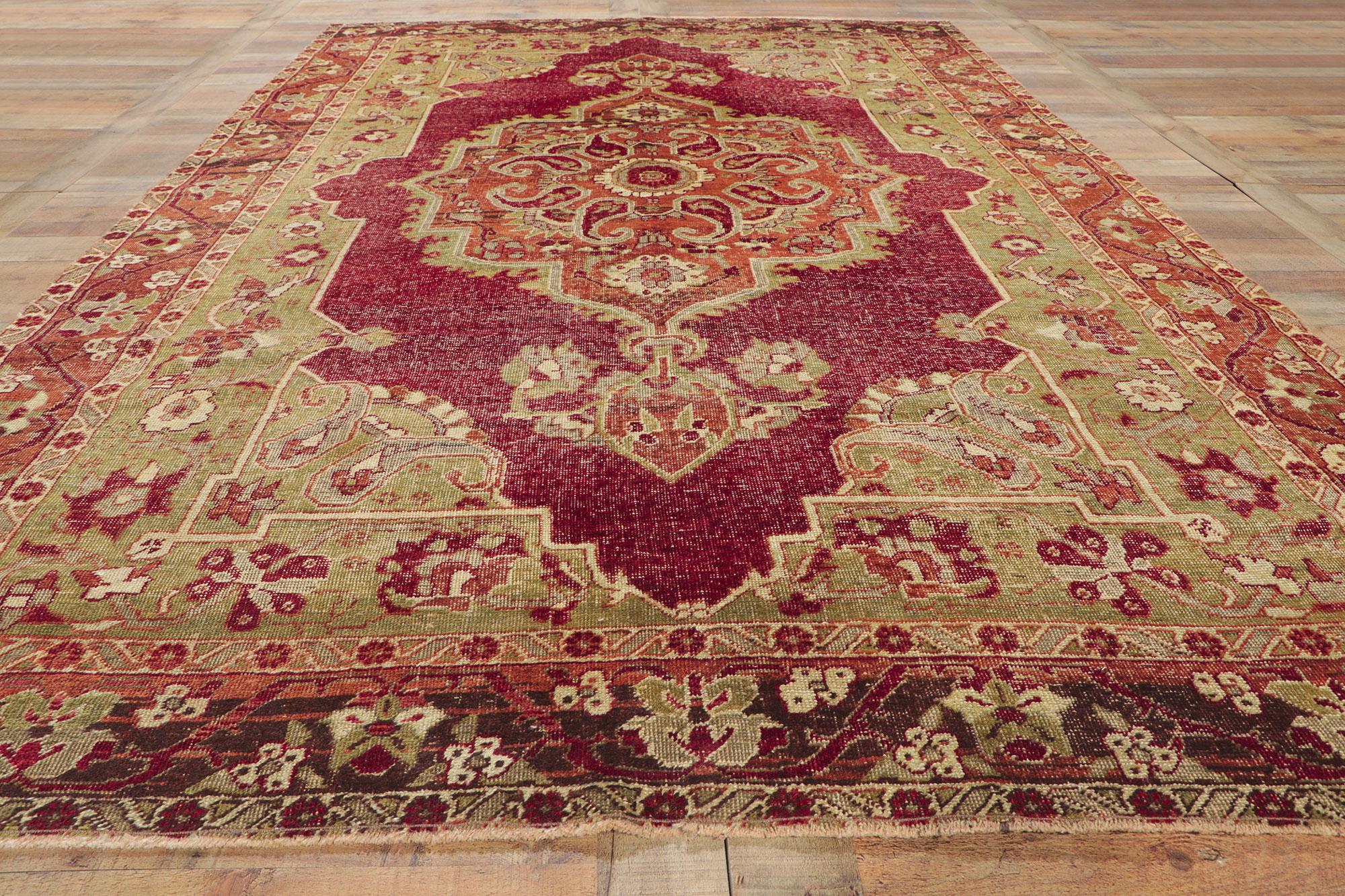 Wool Distressed Vintage Turkish Sivas Rug with Traditional Style For Sale