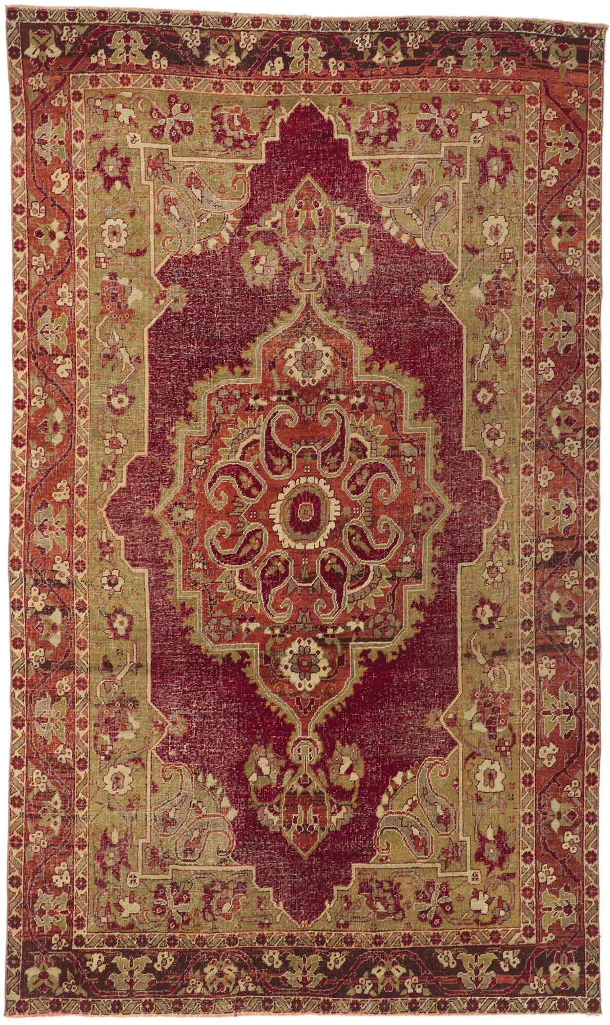 Distressed Vintage Turkish Sivas Rug with Traditional Style For Sale 1
