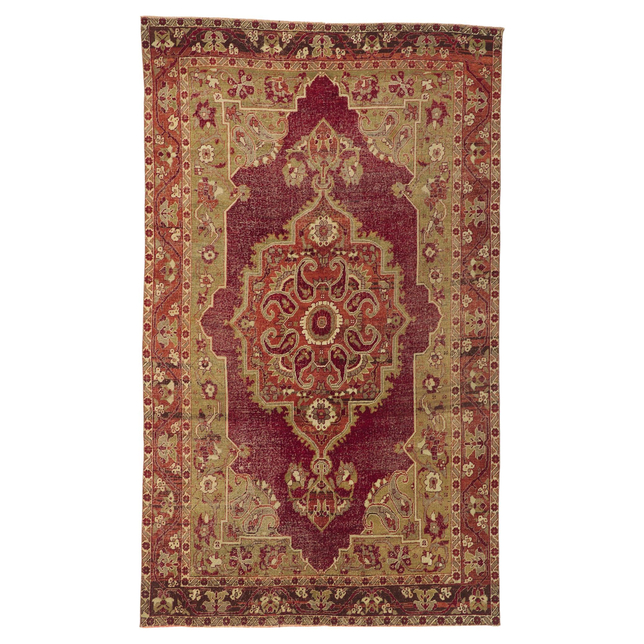 Distressed Vintage Turkish Sivas Rug with Traditional Style For Sale