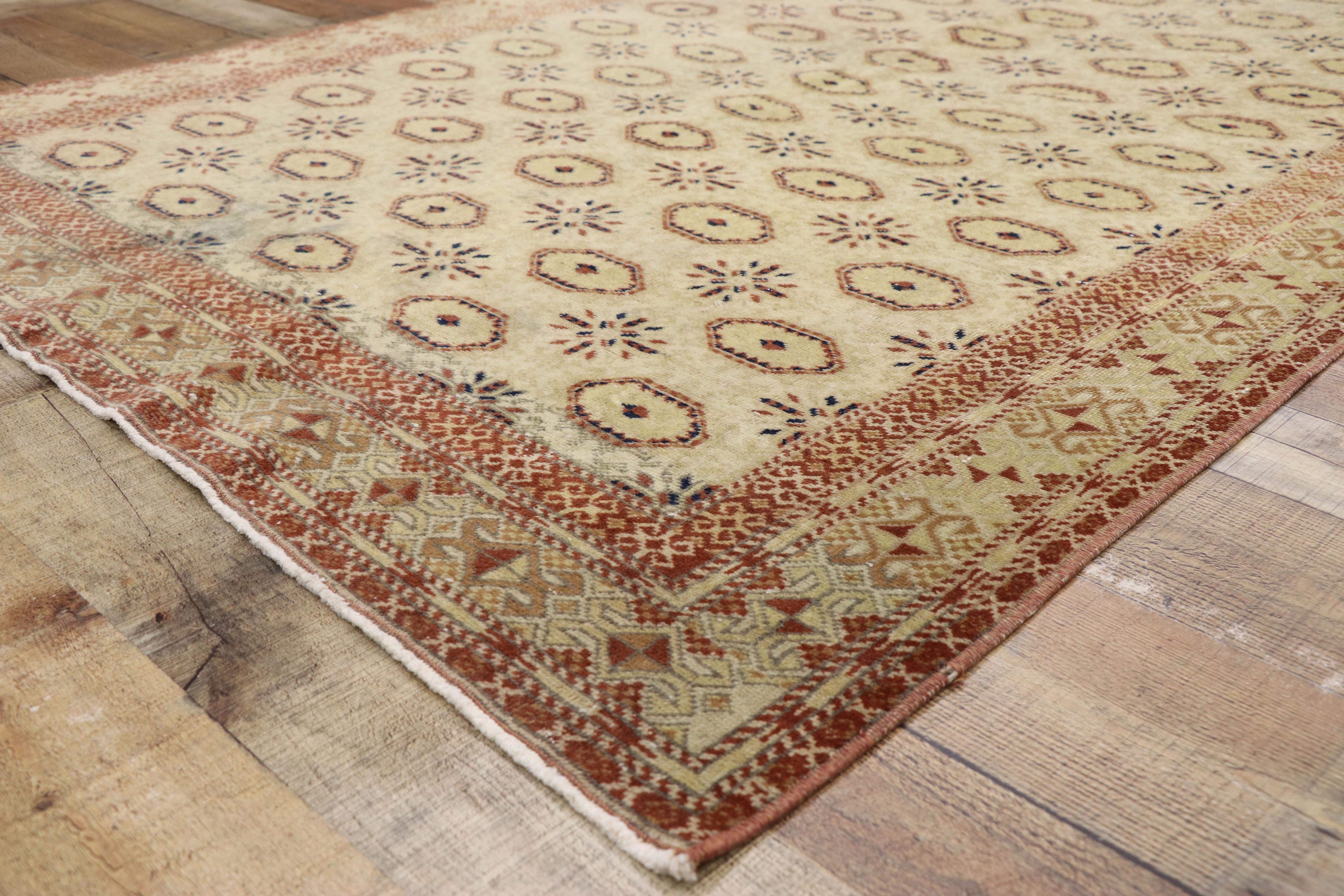 Hand-Knotted Distressed Vintage Turkish Sivas Rug with Turkmen Design and Edwardian Style For Sale