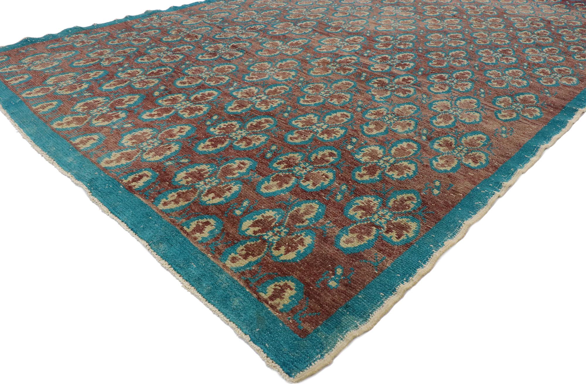 Hand-Knotted Distressed Vintage Turkish Sivas Rug with Victorian Bohemian Style For Sale