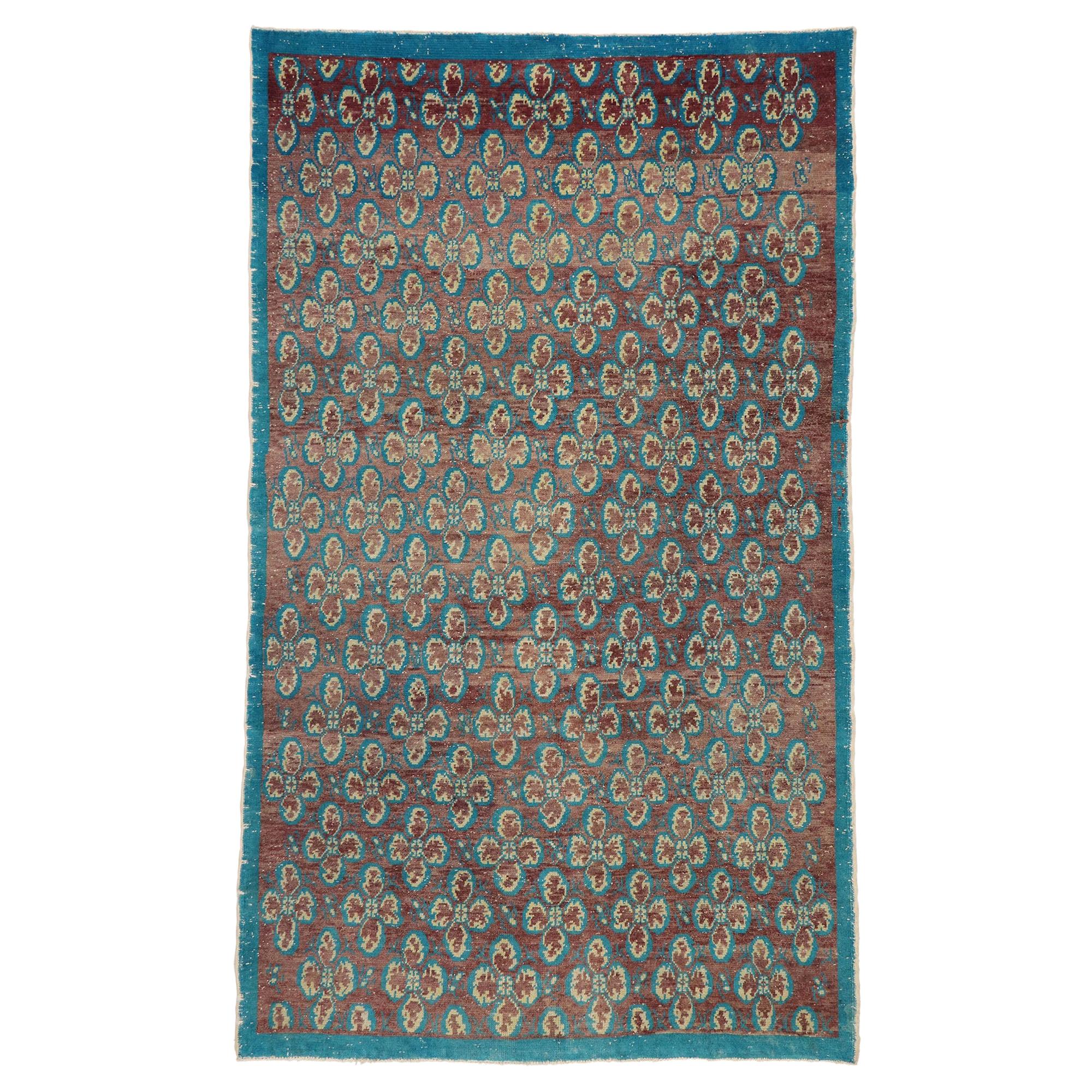 Distressed Vintage Turkish Sivas Rug with Victorian Bohemian Style For Sale
