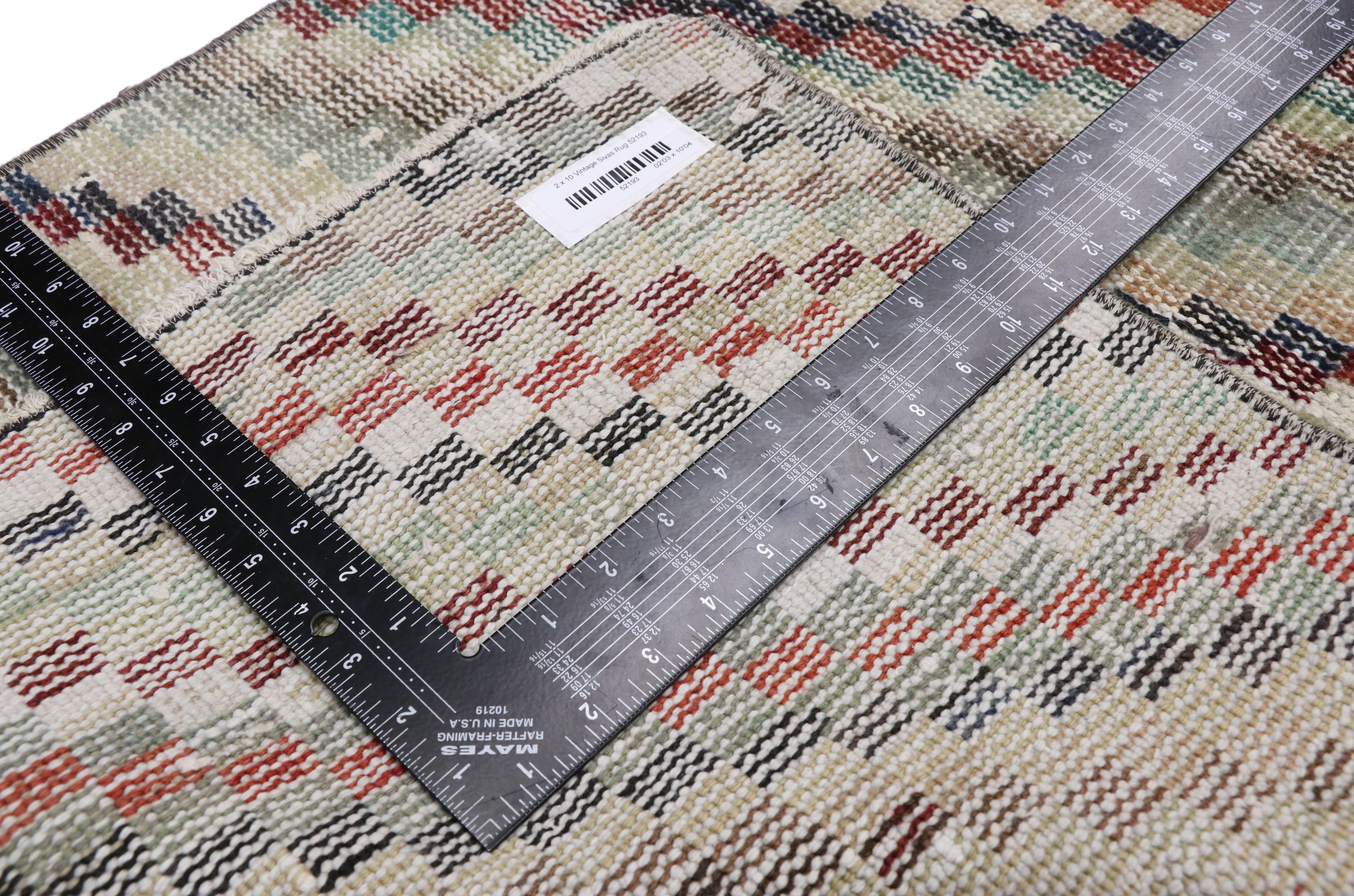 20th Century Distressed Vintage Turkish Sivas Runner with Art Deco Style, Narrow Runner For Sale