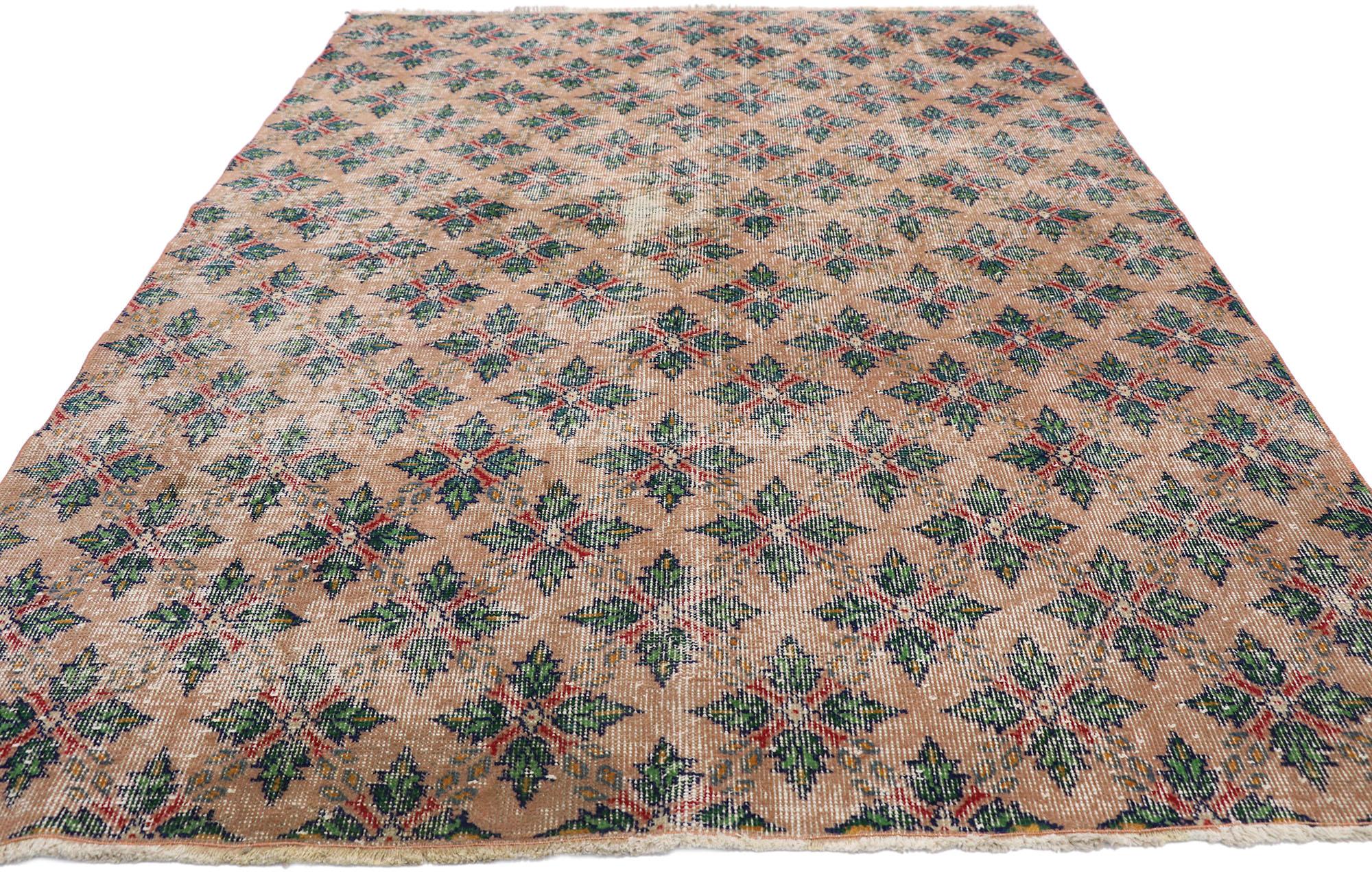 Arts and Crafts Distressed Vintage Turkish Sivas Rug with Arts & Crafts Cottage Style