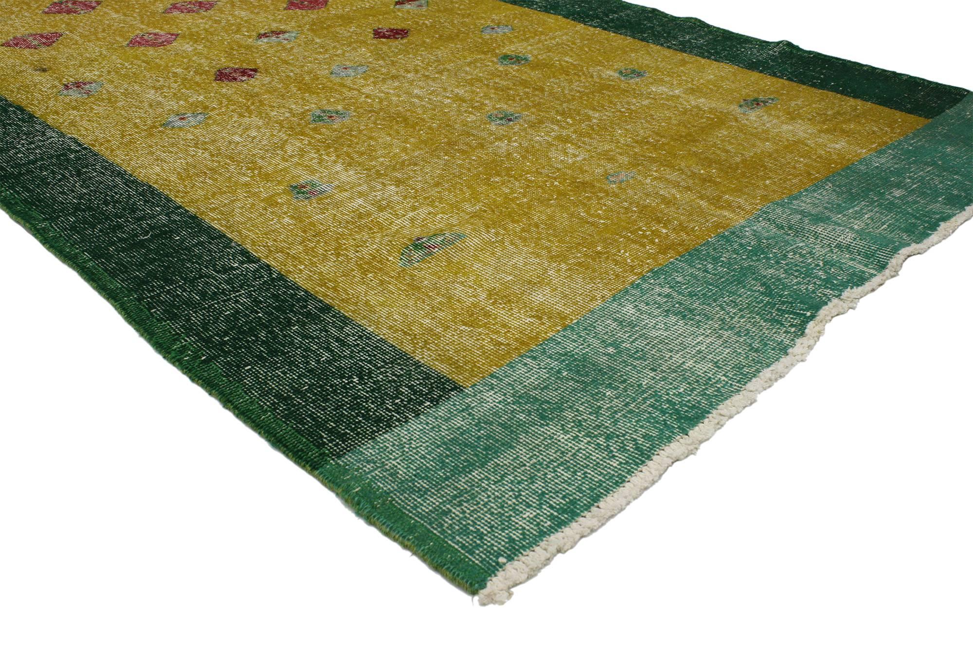 Hand-Knotted Distressed Vintage Turkish Sivas Runner with Industrial Art Deco Style For Sale