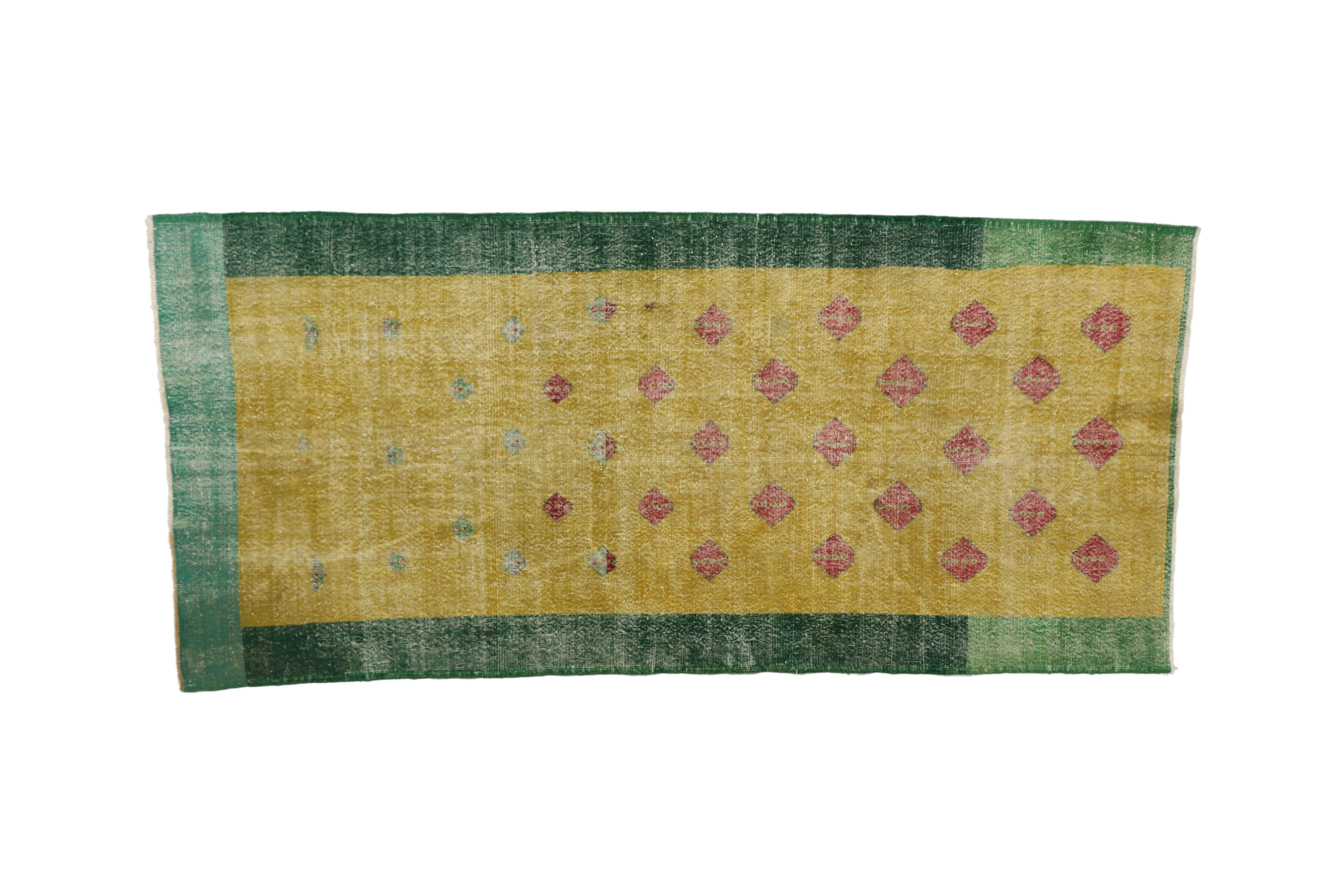 20th Century Distressed Vintage Turkish Sivas Runner with Industrial Art Deco Style For Sale