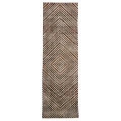 Distressed Vintage Turkish Sivas Runner with Mid-Century Modern Cubist Style