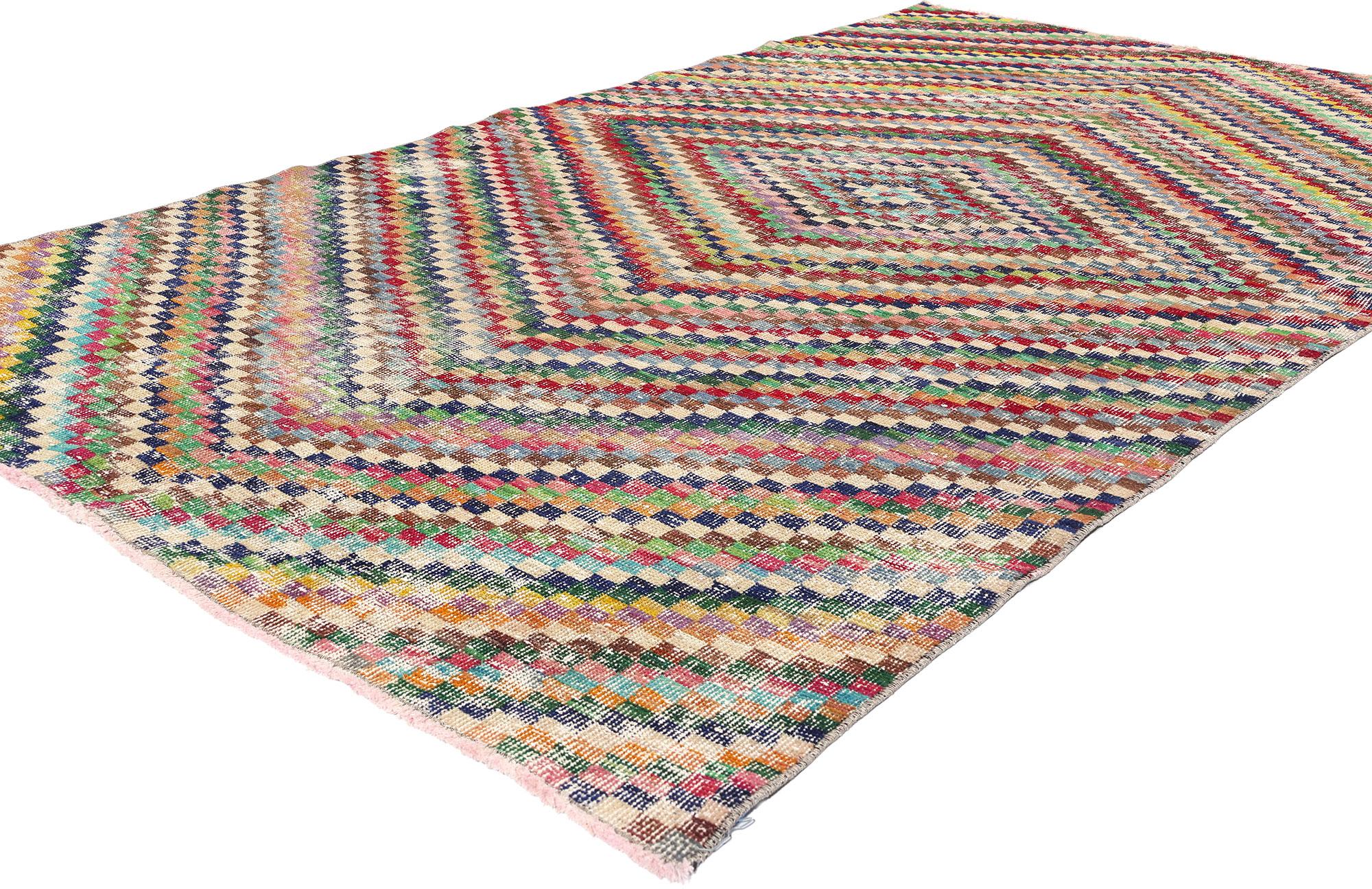 53309 Zeki Muren Distressed Vintage Turkish Sivas Rug, 0410 x 08'04. Nestled within the tranquil landscapes of Turkey's Sivas region, Zeki Muren Turkish Sivas rugs honor the legacy of the esteemed Turkish singer who continues to inspire. Renowned