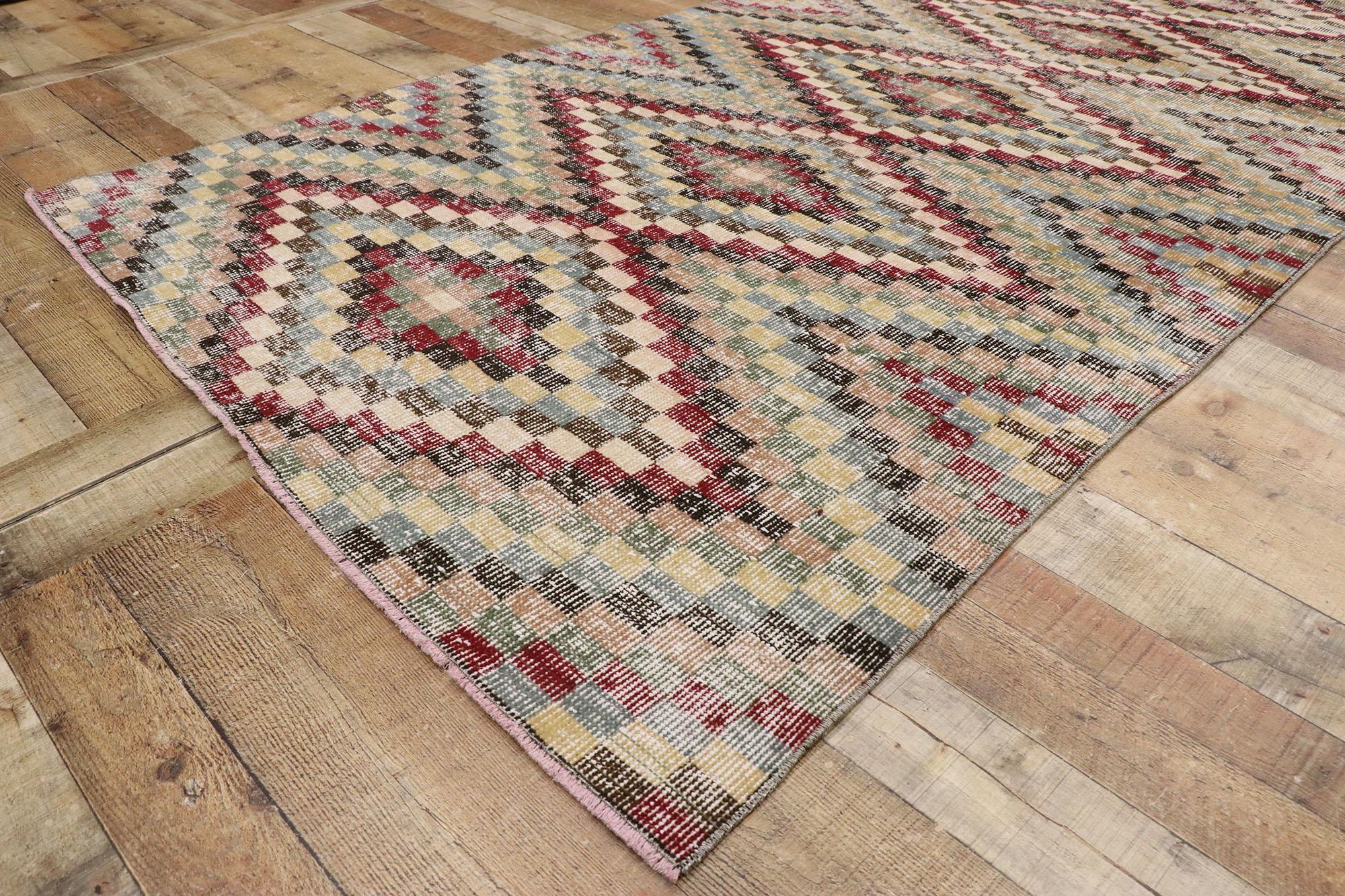 Distressed Vintage Turkish Sivas Runner with Mid-Century Modern Rustic Style For Sale 1