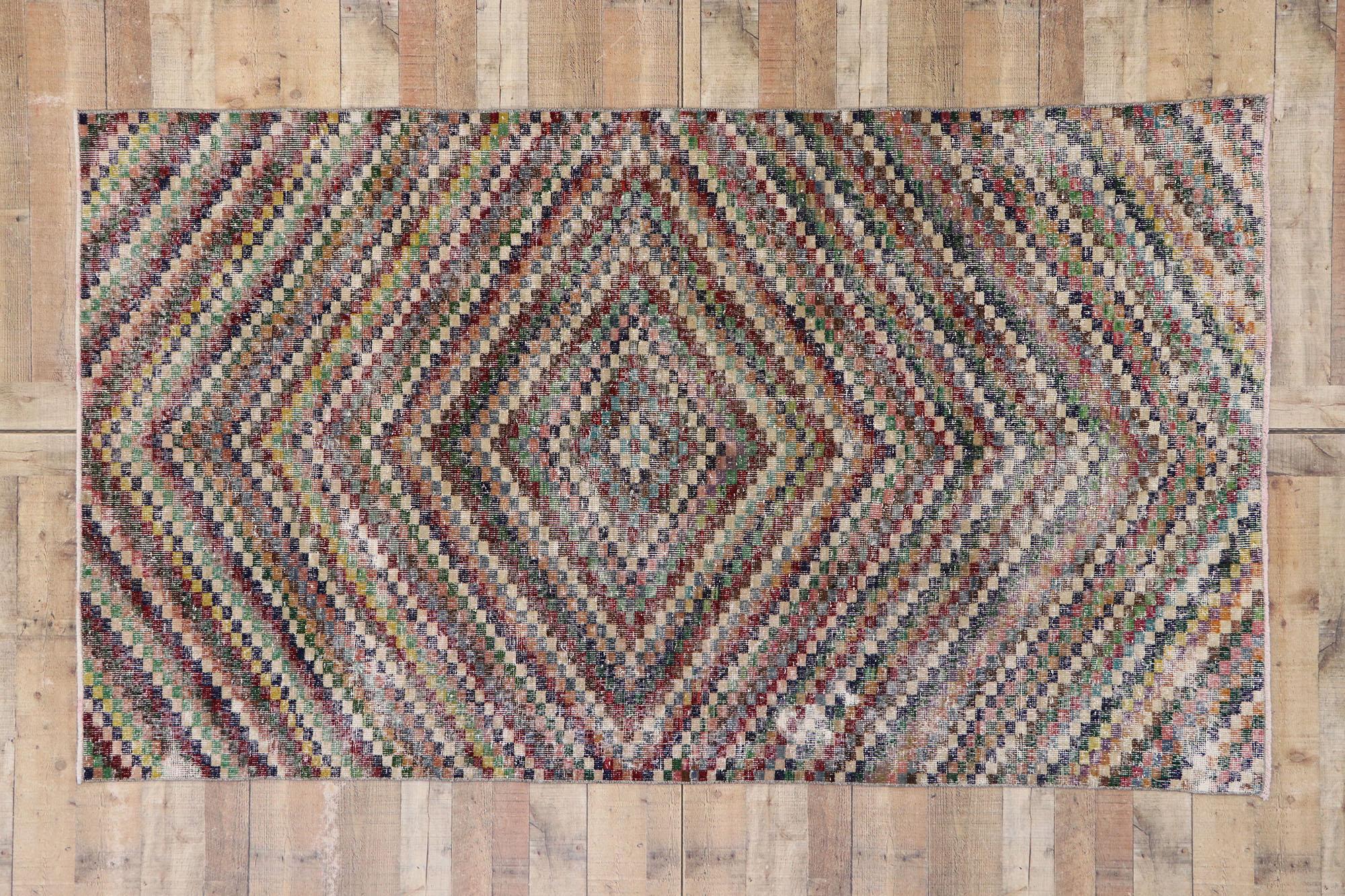 Distressed Vintage Turkish Sivas Runner with Mid-Century Modern Rustic Style For Sale 3