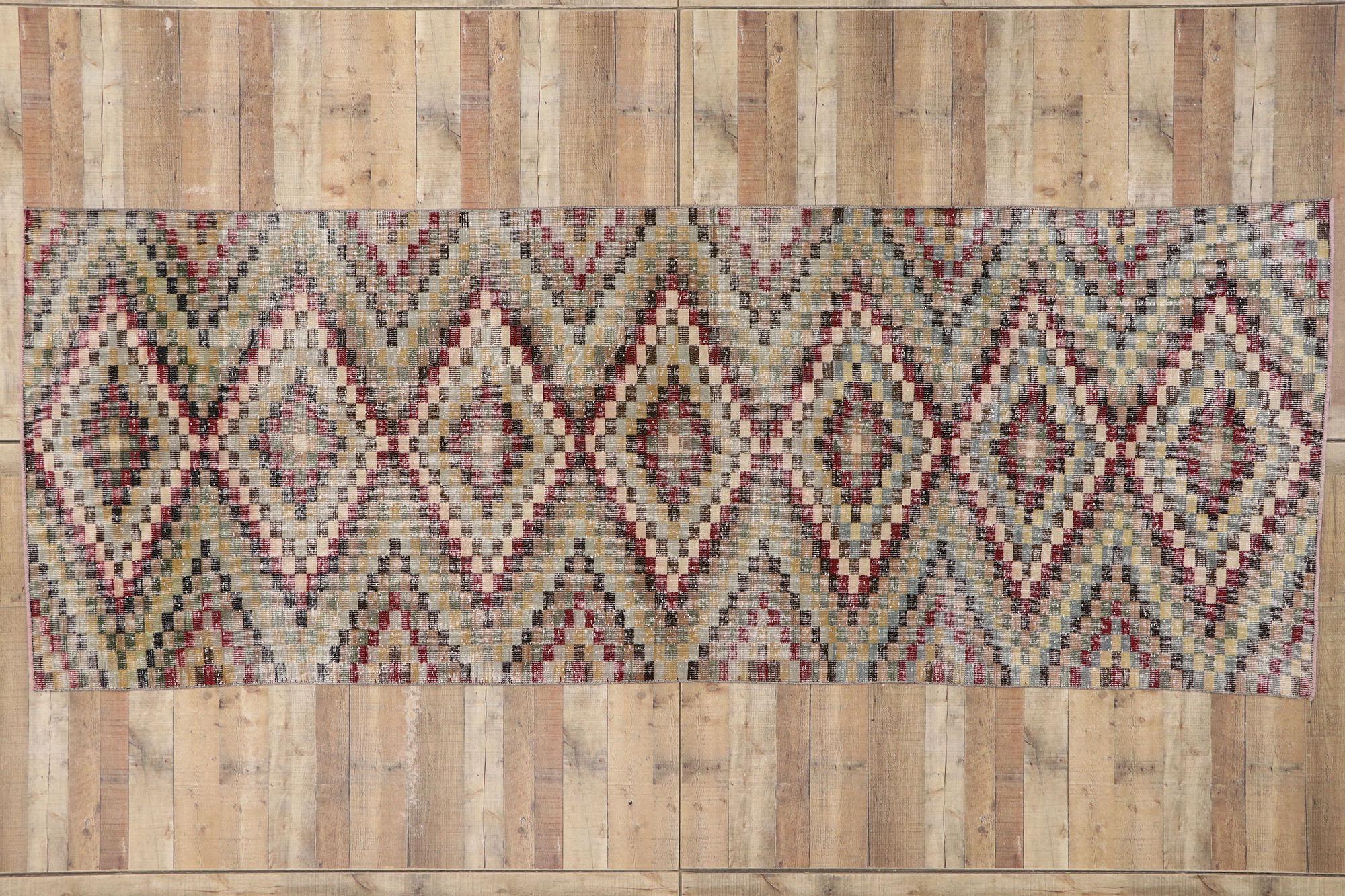 Distressed Vintage Turkish Sivas Runner with Mid-Century Modern Rustic Style For Sale 3
