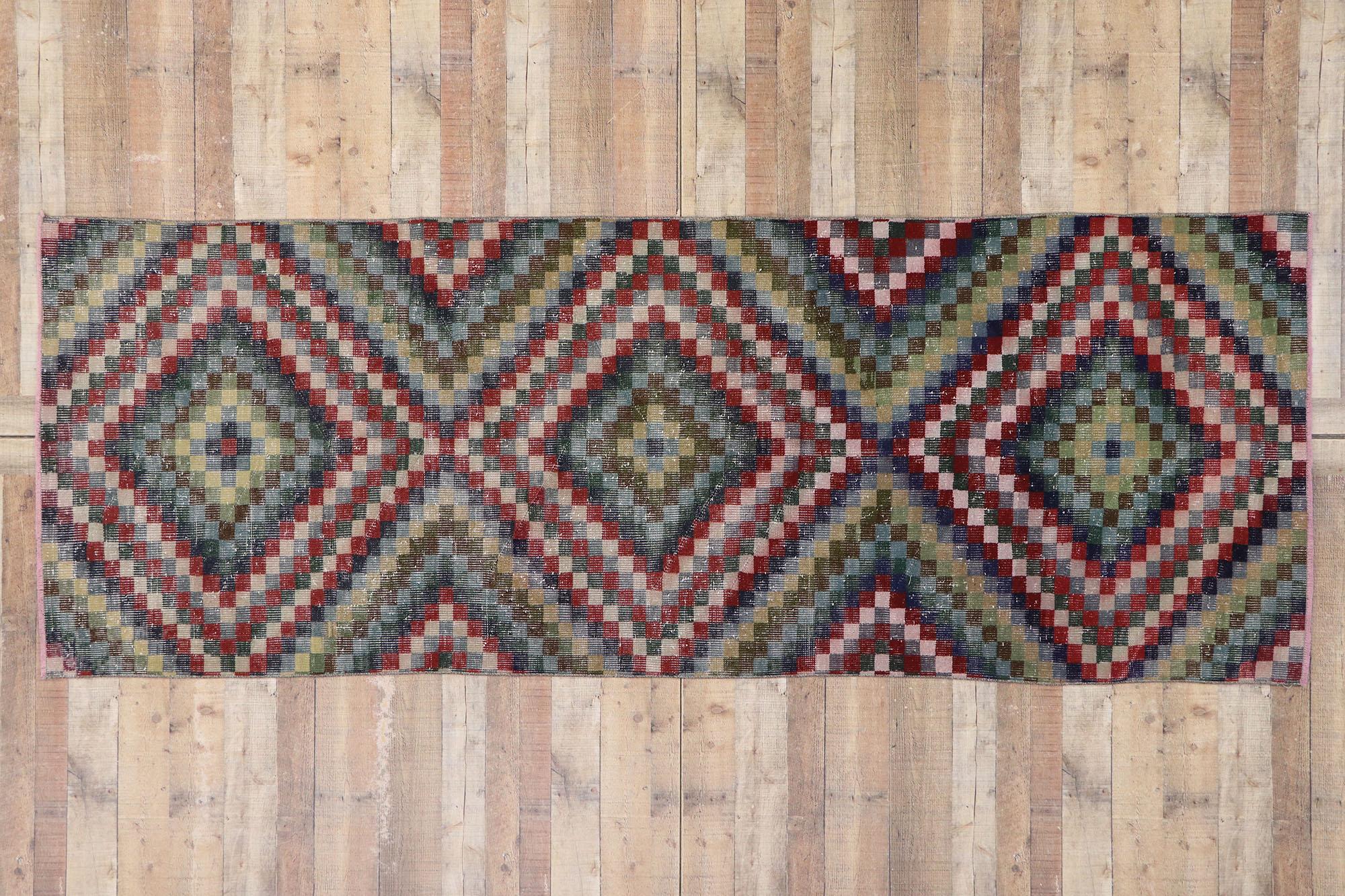 Distressed Vintage Turkish Sivas Runner with Mid-Century Modern Rustic Style For Sale 3