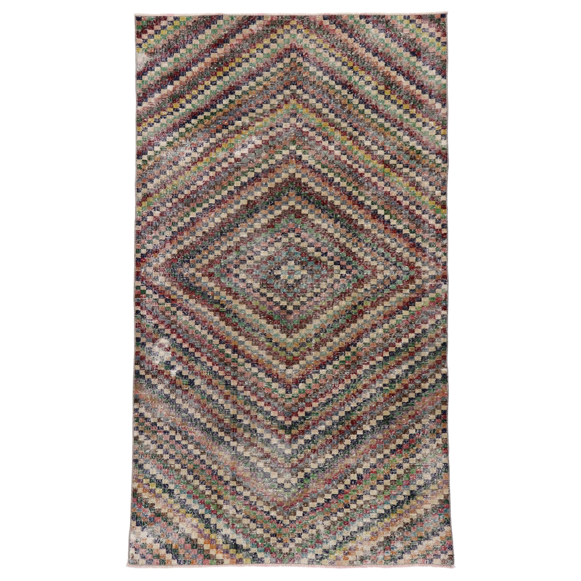 Distressed Vintage Turkish Sivas Runner with Mid-Century Modern Rustic Style For Sale