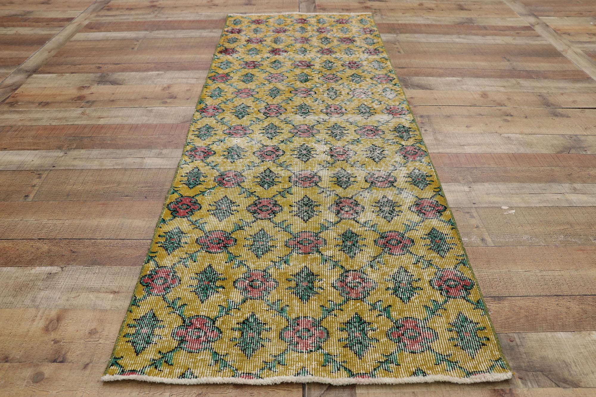 Distressed Vintage Turkish Sivas Runner with Rustic French Country Style For Sale 4