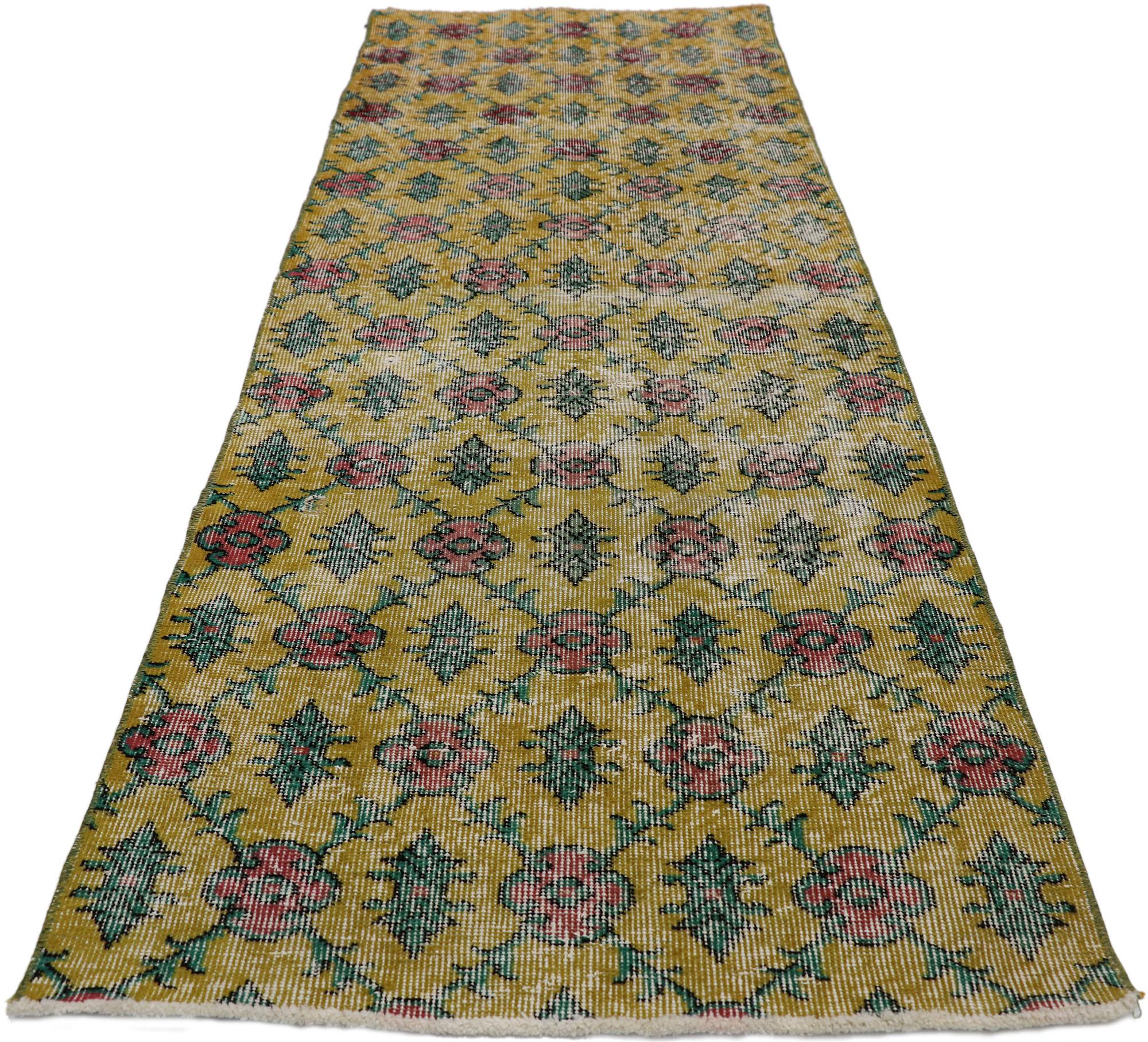 20th Century Distressed Vintage Turkish Sivas Runner with Rustic French Country Style For Sale