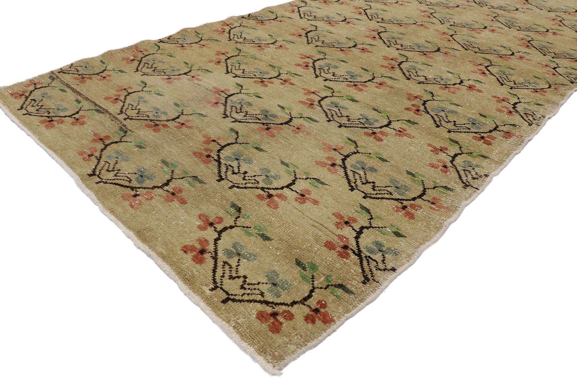 Arts and Crafts Distressed Vintage Turkish Sivas Runner with Romantic Arts & Crafts Style