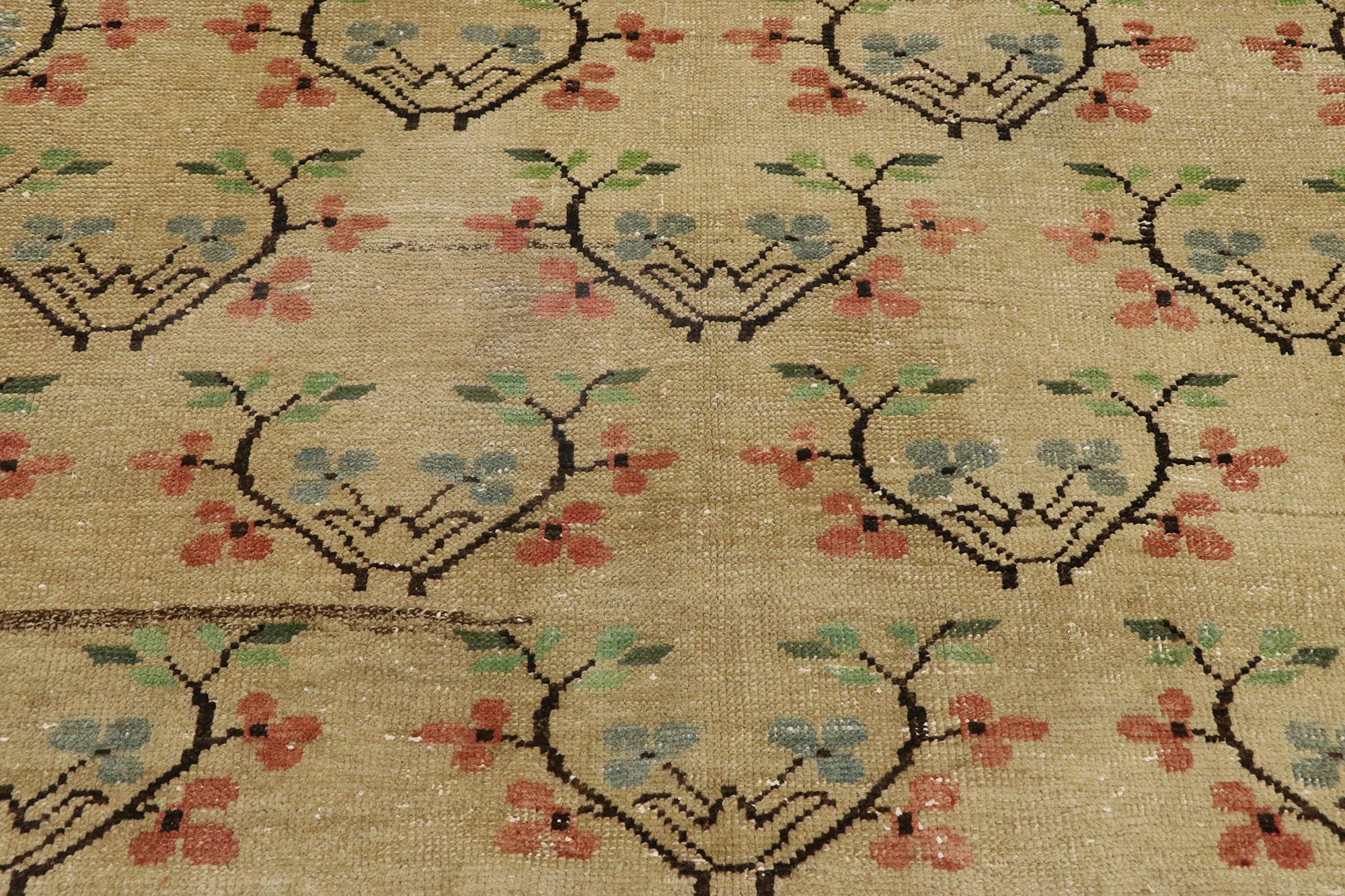 Hand-Knotted Distressed Vintage Turkish Sivas Runner with Romantic Arts & Crafts Style
