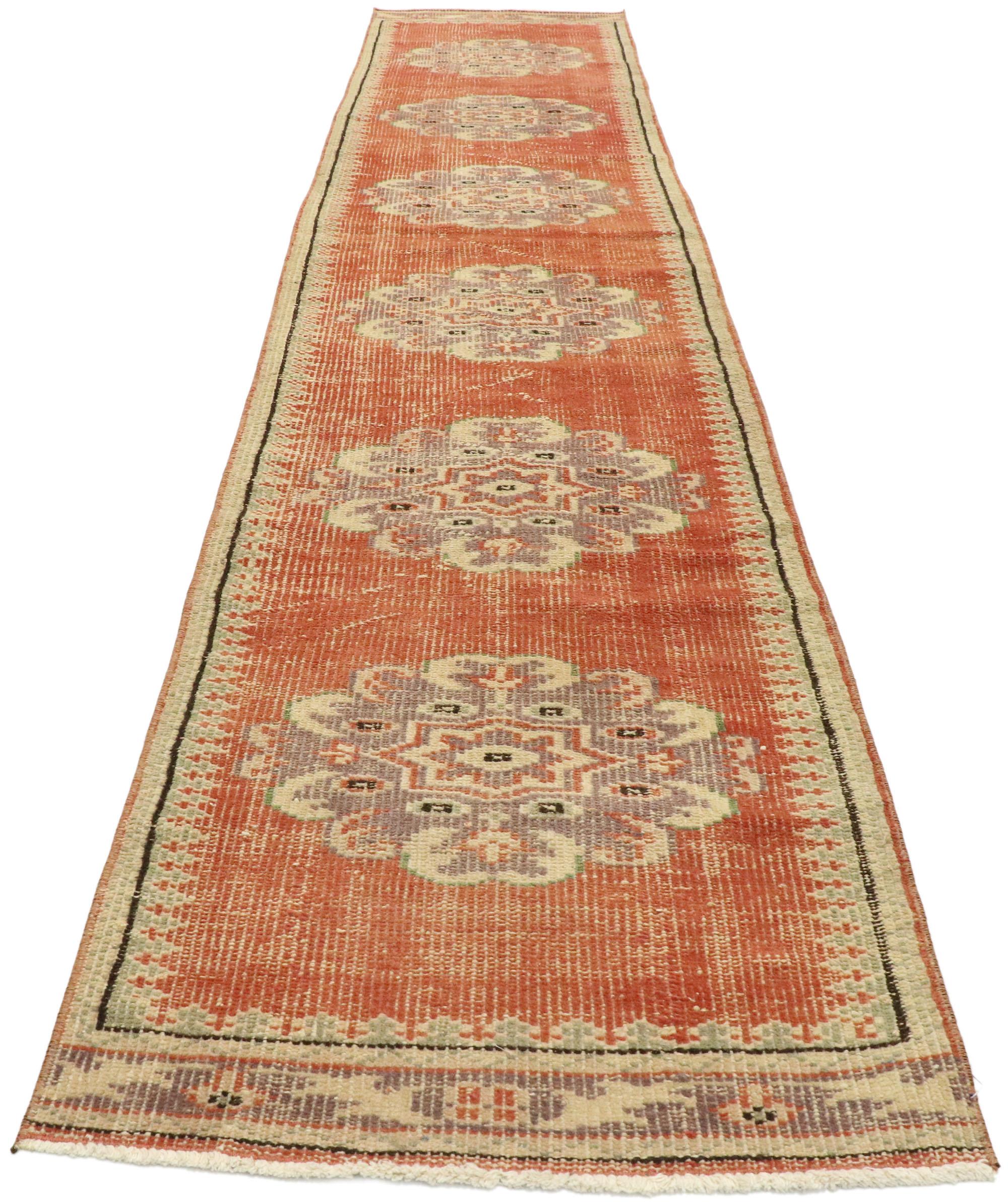 Rustic Distressed Vintage Turkish Sivas Runner with Romantic Northwestern Artisan Style For Sale