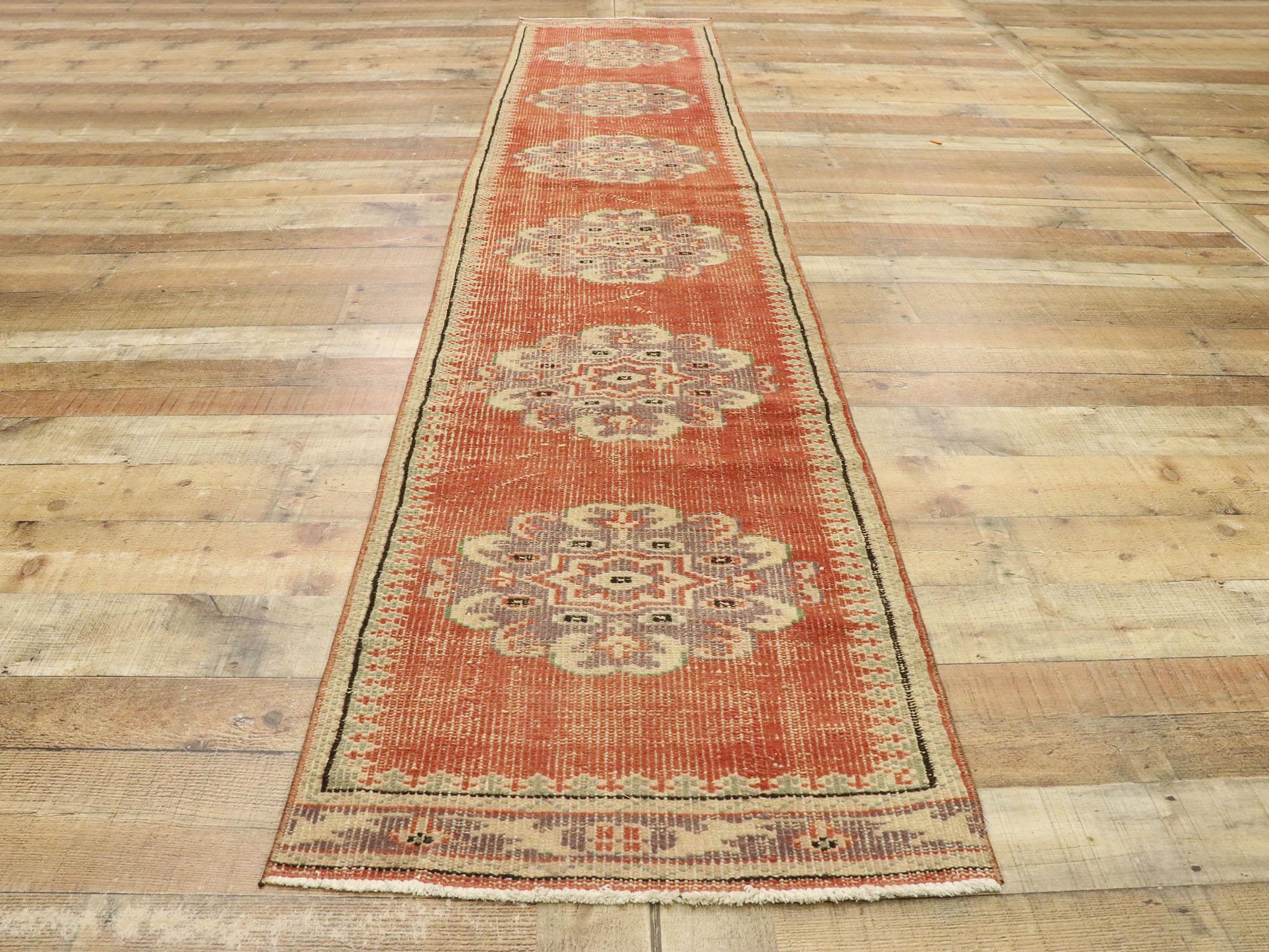 Distressed Vintage Turkish Sivas Runner with Romantic Northwestern Artisan Style For Sale 1