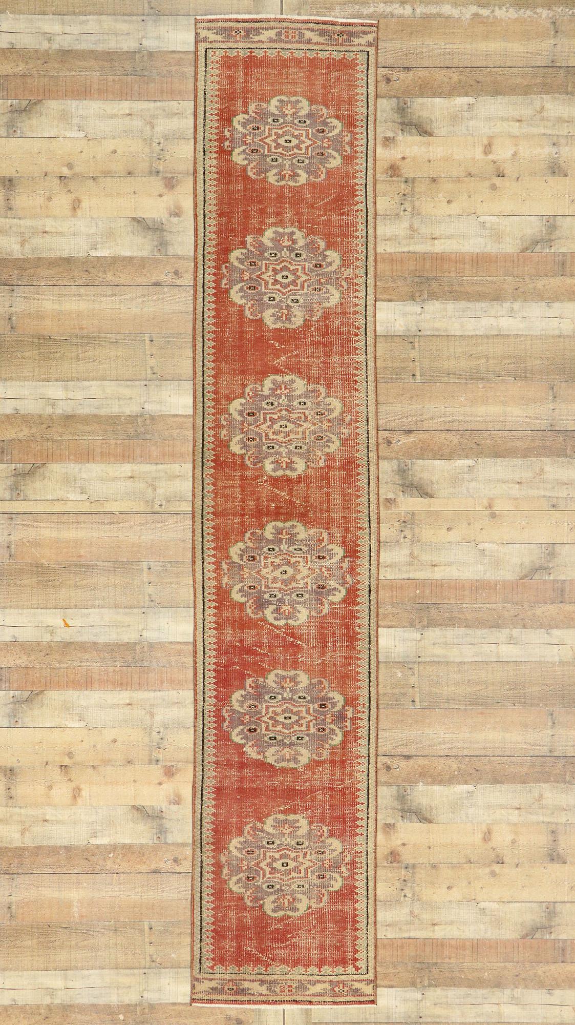 Distressed Vintage Turkish Sivas Runner with Romantic Northwestern Artisan Style For Sale 2