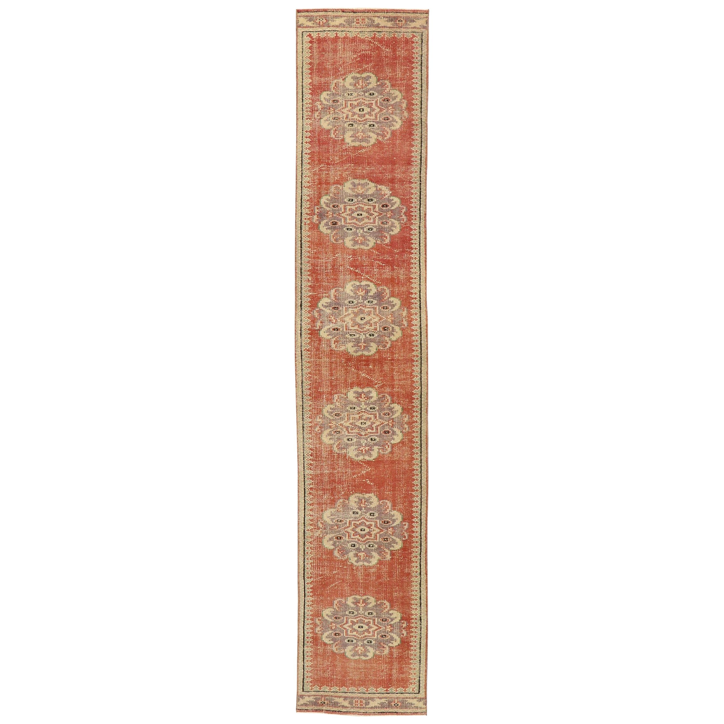 Distressed Vintage Turkish Sivas Runner with Romantic Northwestern Artisan Style For Sale