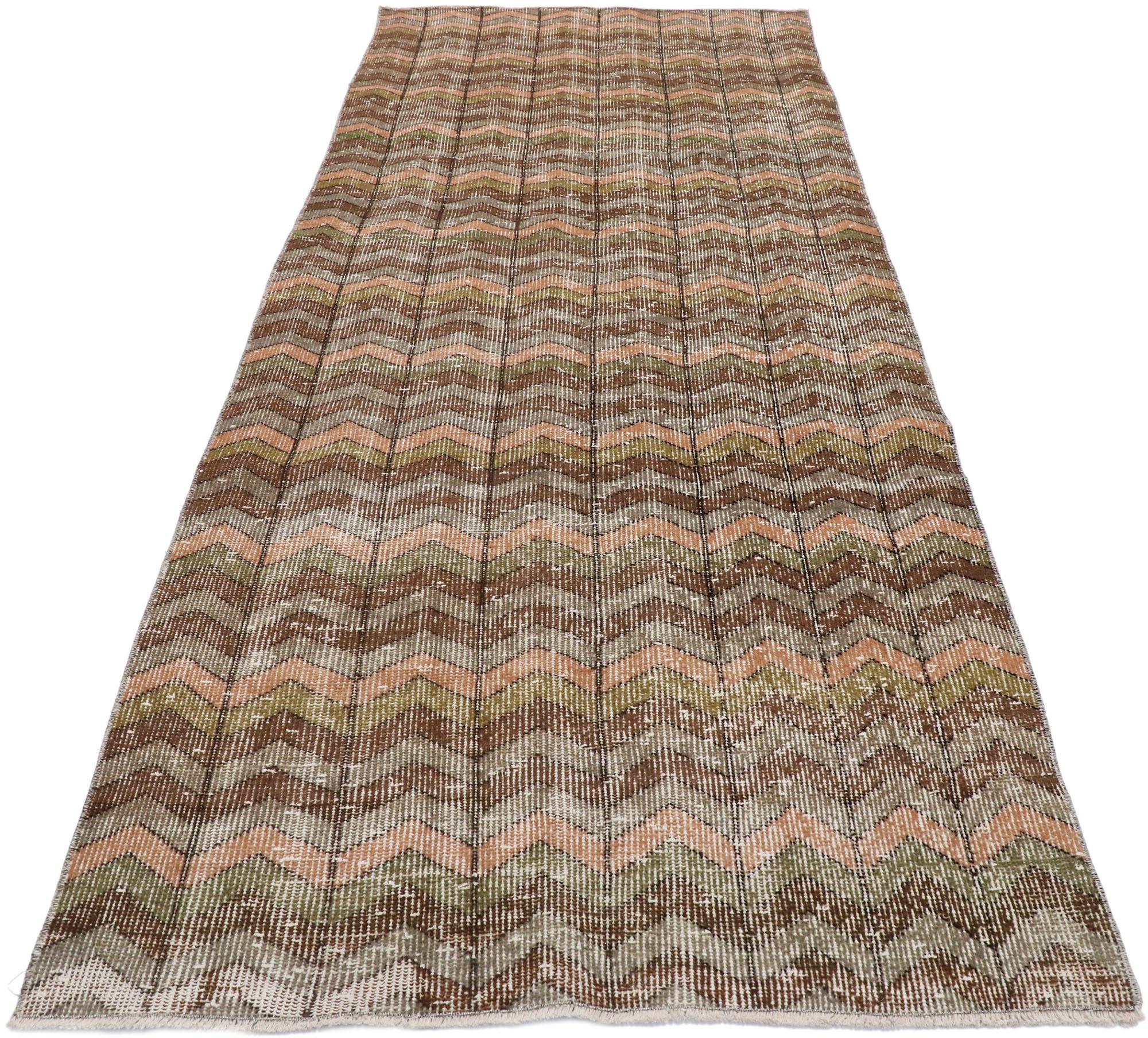 Hand-Knotted Distressed Vintage Turkish Sivas Runner with Rustic Boho Chic Style For Sale