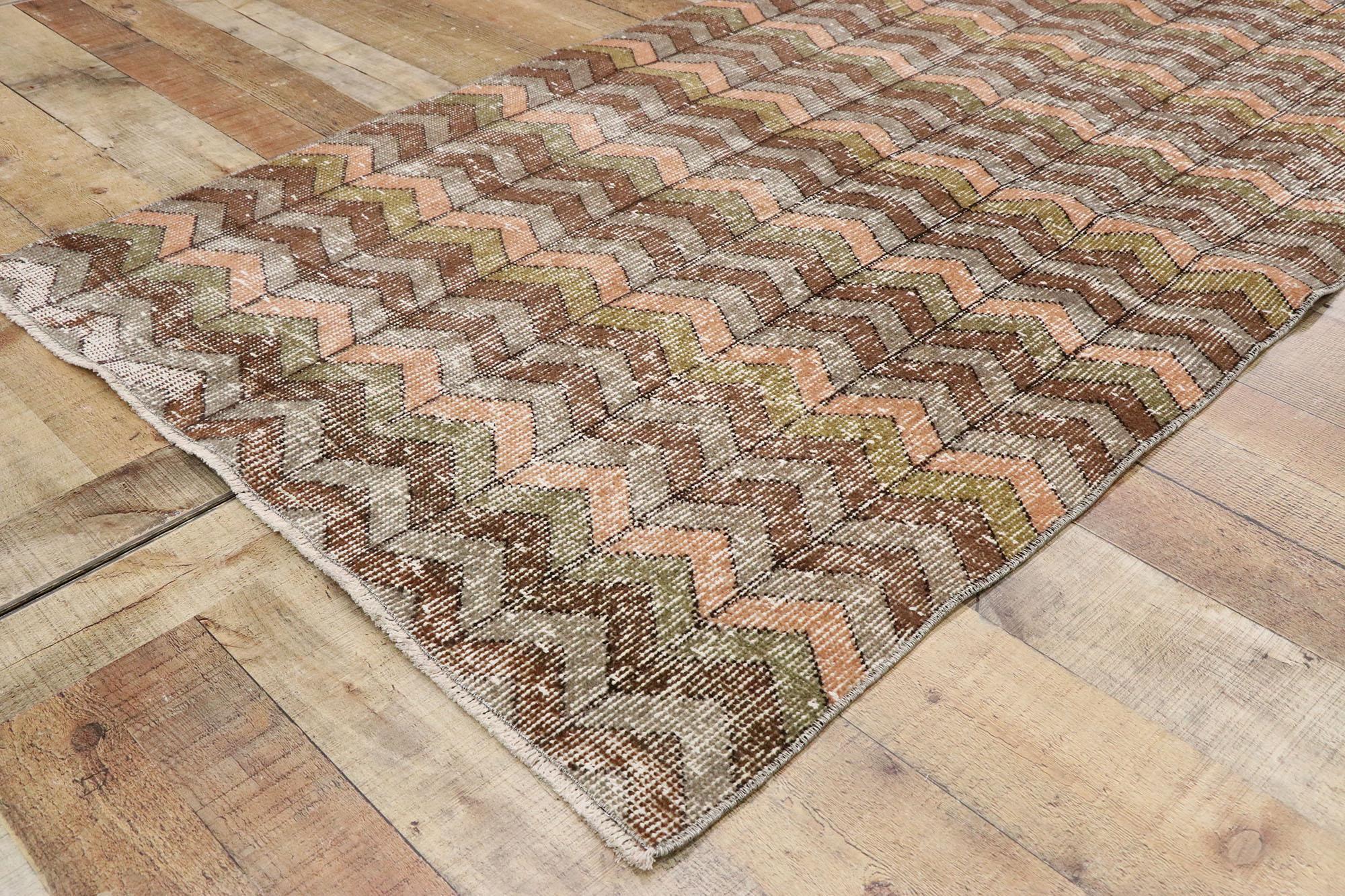 Wool Distressed Vintage Turkish Sivas Runner with Rustic Boho Chic Style For Sale