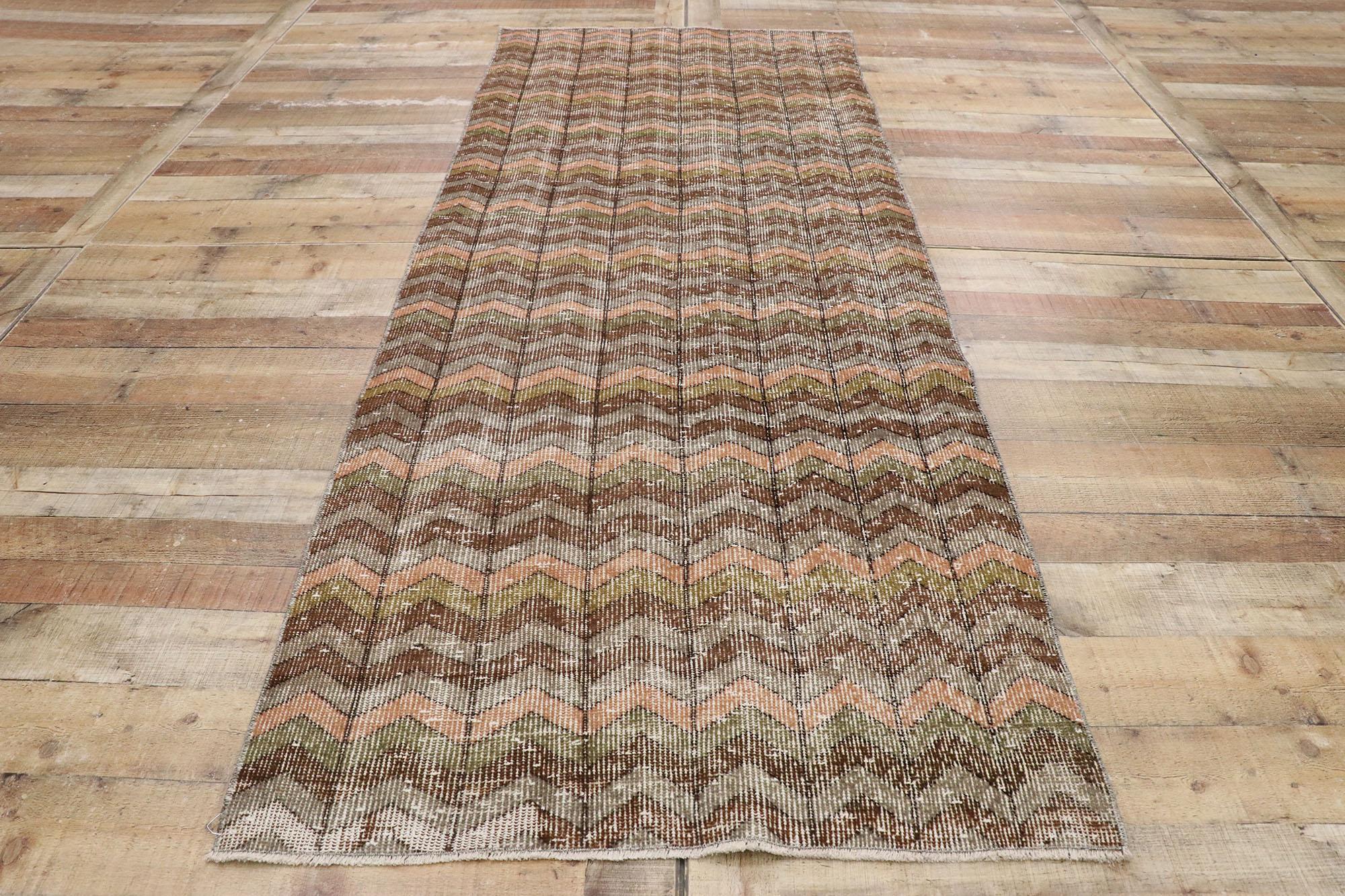 Distressed Vintage Turkish Sivas Runner with Rustic Boho Chic Style For Sale 1