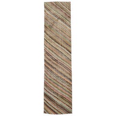 Tapis de couloir Sivas turc vintage vieilli avec style cubiste rustique