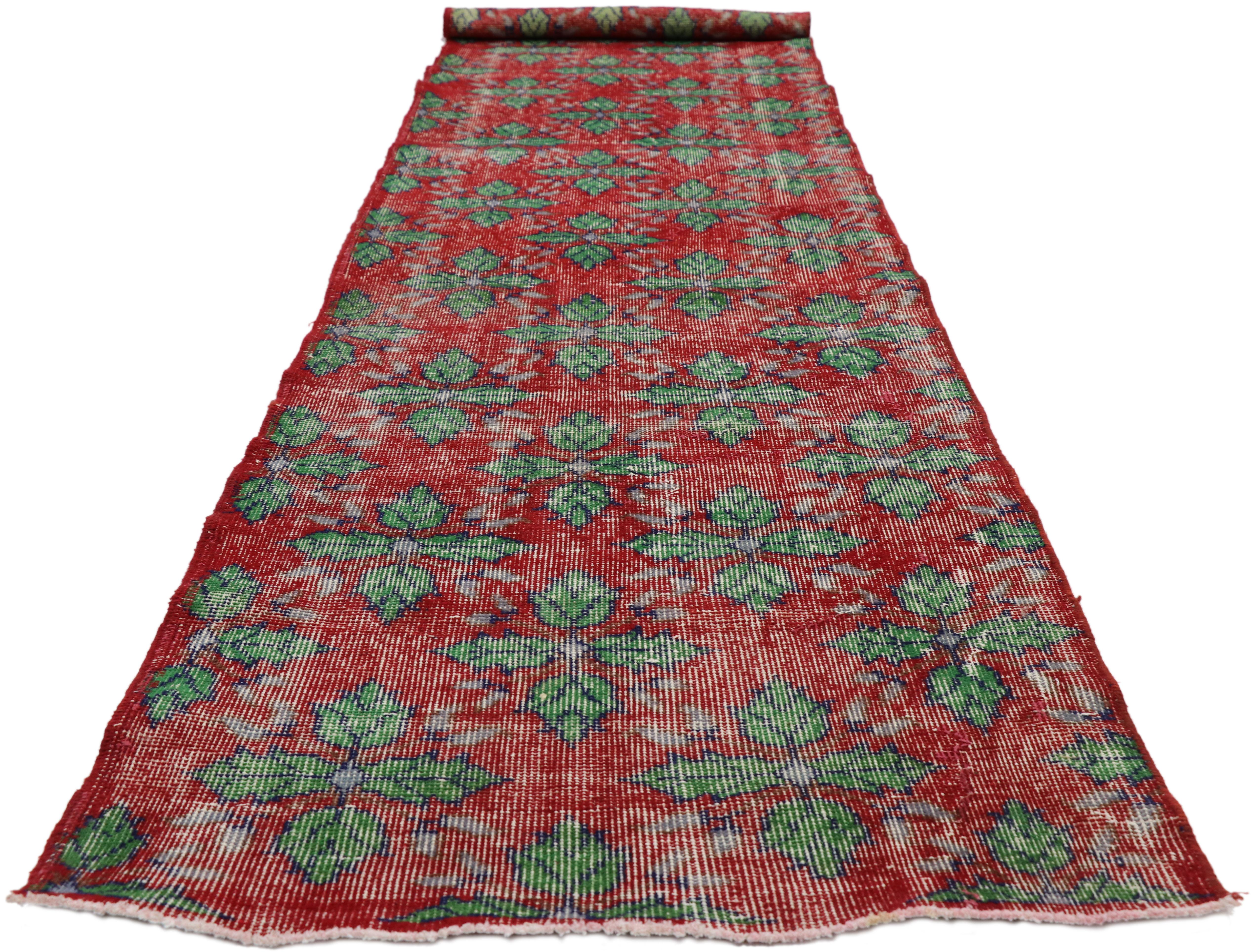 Distressed Vintage Turkish Sivas Runner with Rustic English Tudor Cottage Style For Sale 4