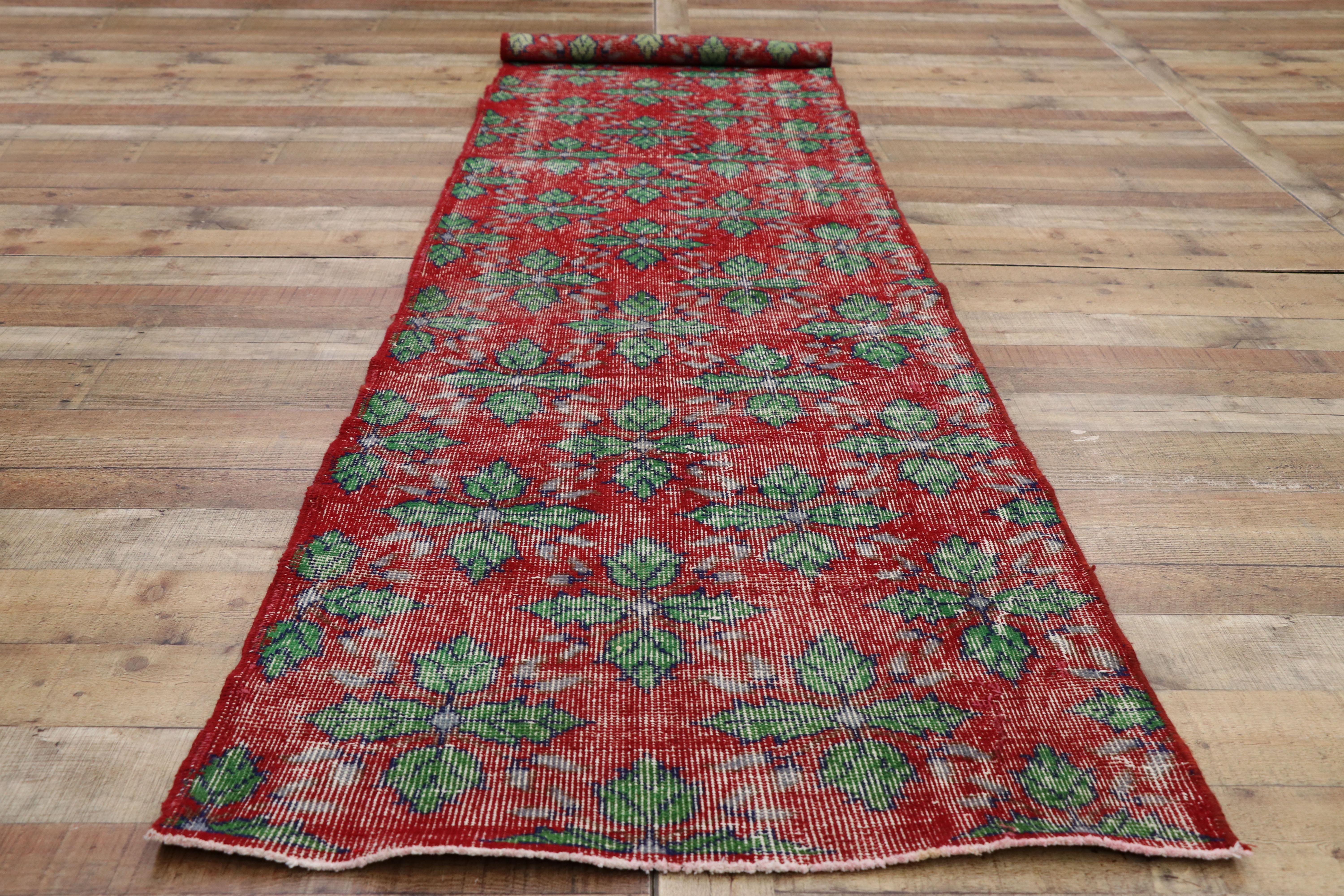 Distressed Vintage Turkish Sivas Runner with Rustic English Tudor Cottage Style For Sale 2