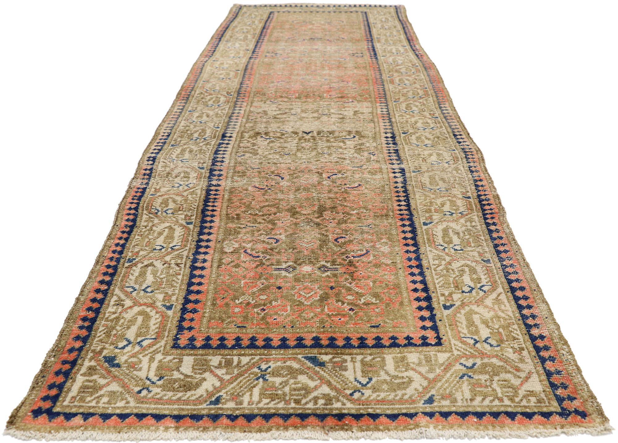 Hand-Knotted Distressed Vintage Turkish Sivas Runner with Rustic Pacific Northwest Style For Sale