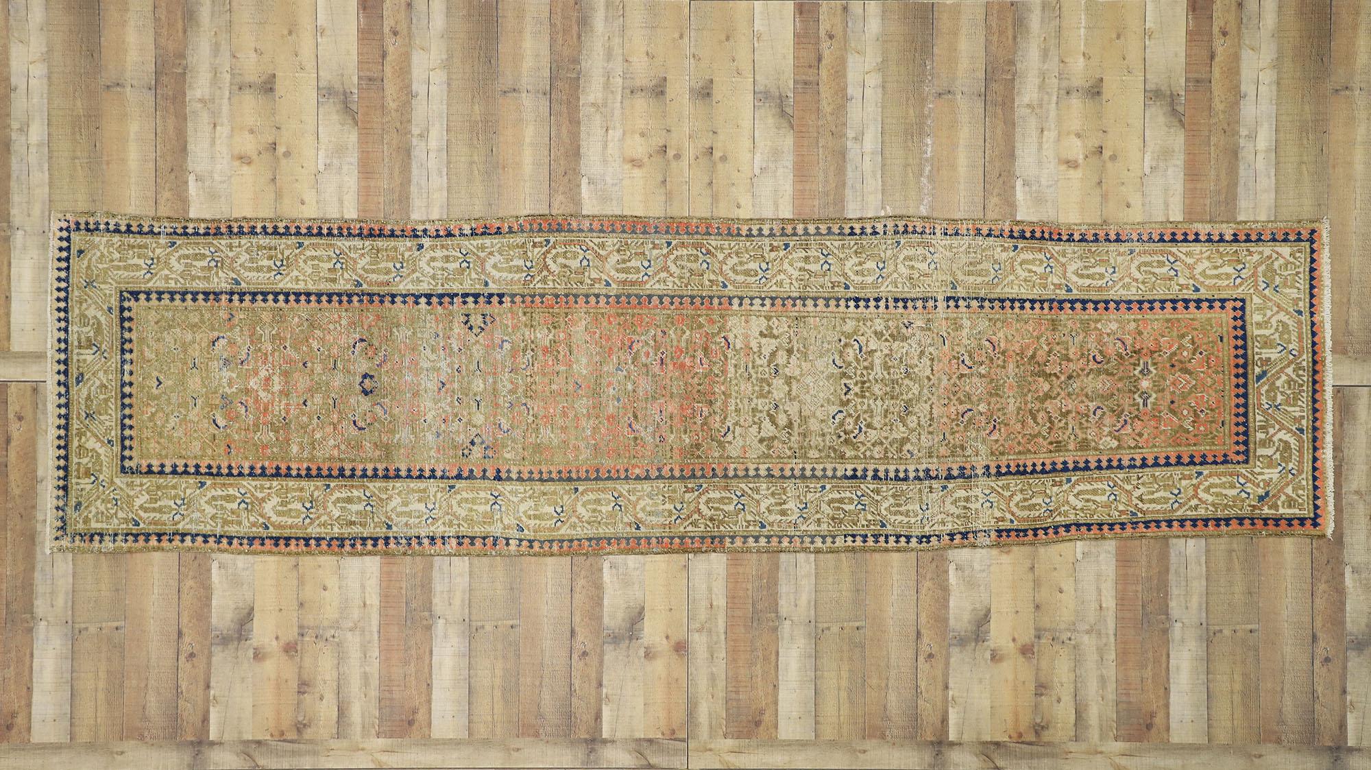 Distressed Vintage Turkish Sivas Runner with Rustic Pacific Northwest Style For Sale 2