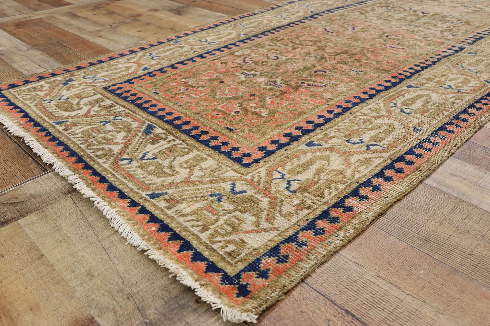 Wool Distressed Vintage Turkish Sivas Runner with Rustic Pacific Northwest Style For Sale