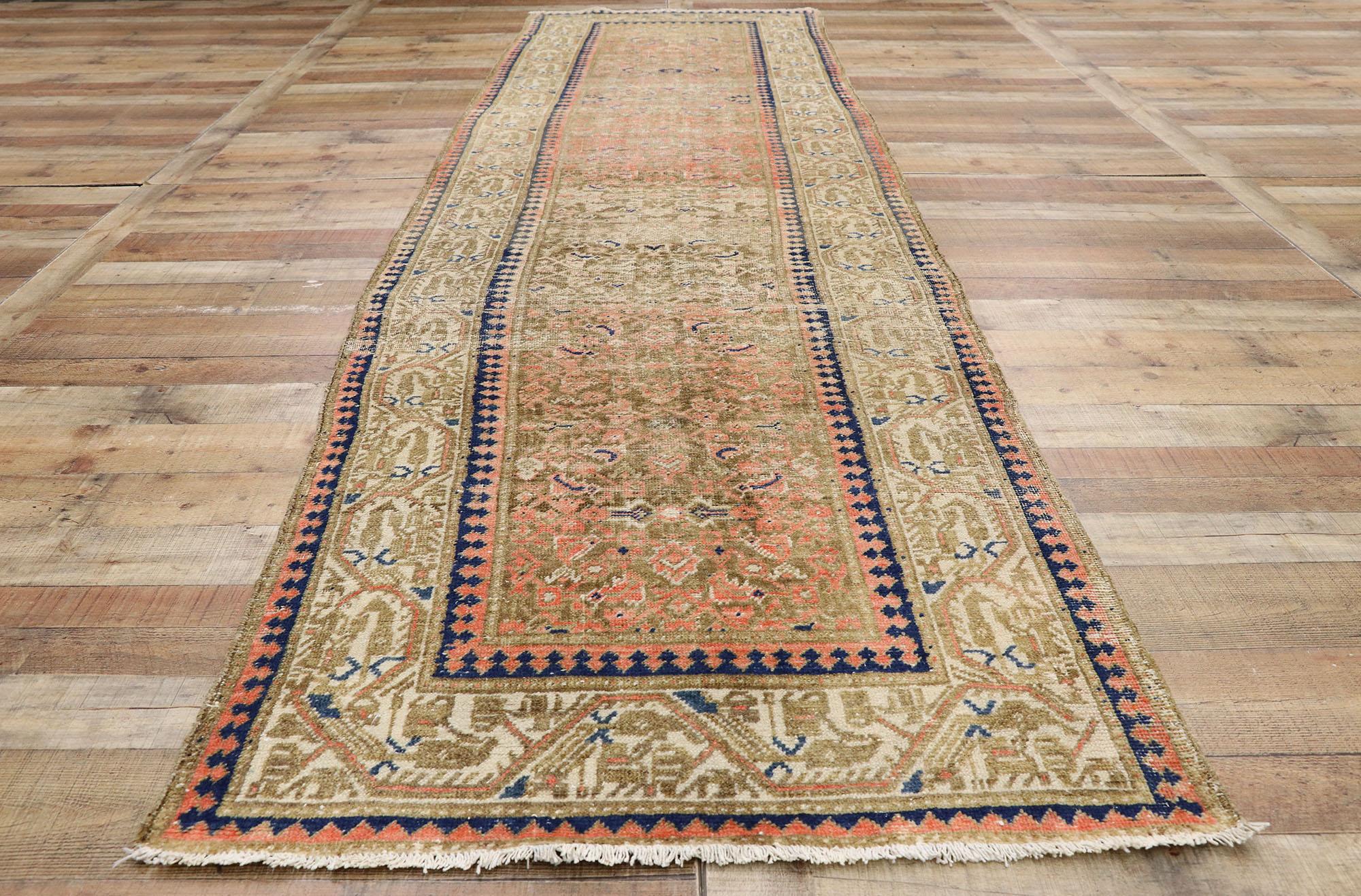 Distressed Vintage Turkish Sivas Runner with Rustic Pacific Northwest Style For Sale 1
